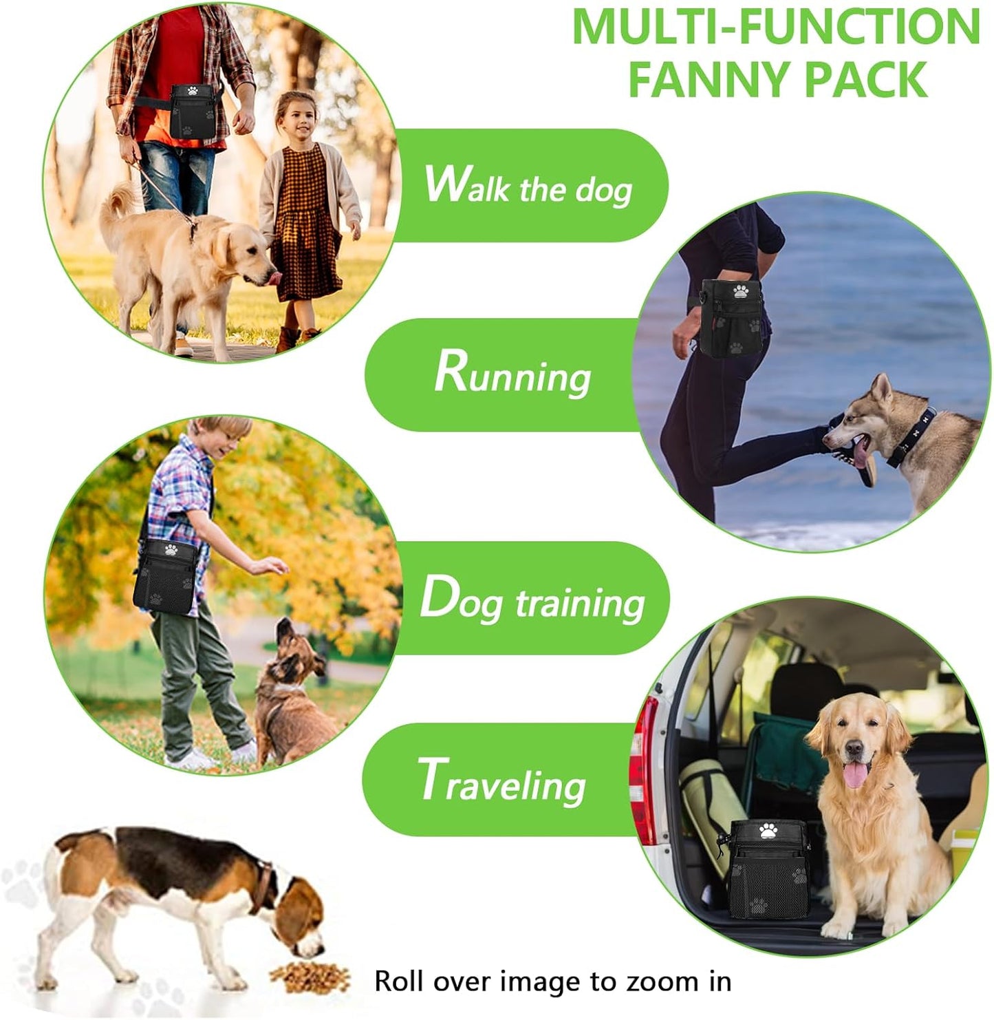 Dog Treat Pouches for Pet Training, Treat Pouches for Pet Training,Large Dog Treat Training Pouch and Dog Clicker,Dog Training Treat Pouch Built-in Poop Bag Dispenser-Black Pattern.