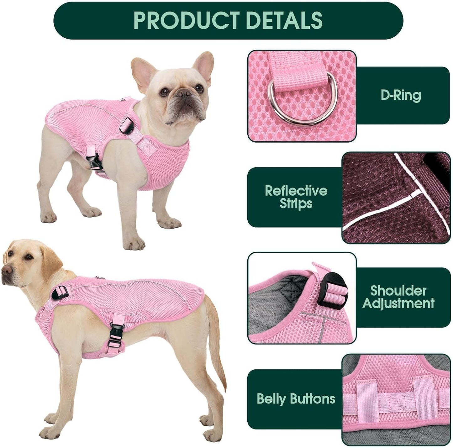 Kuoser Dog Cooling Vest, Pet Cooler Coat, Breathable Doggie Cool Jackets for Medium Dogs, Reflective Cooling Harness, Puppy Summer Essentials Pink M