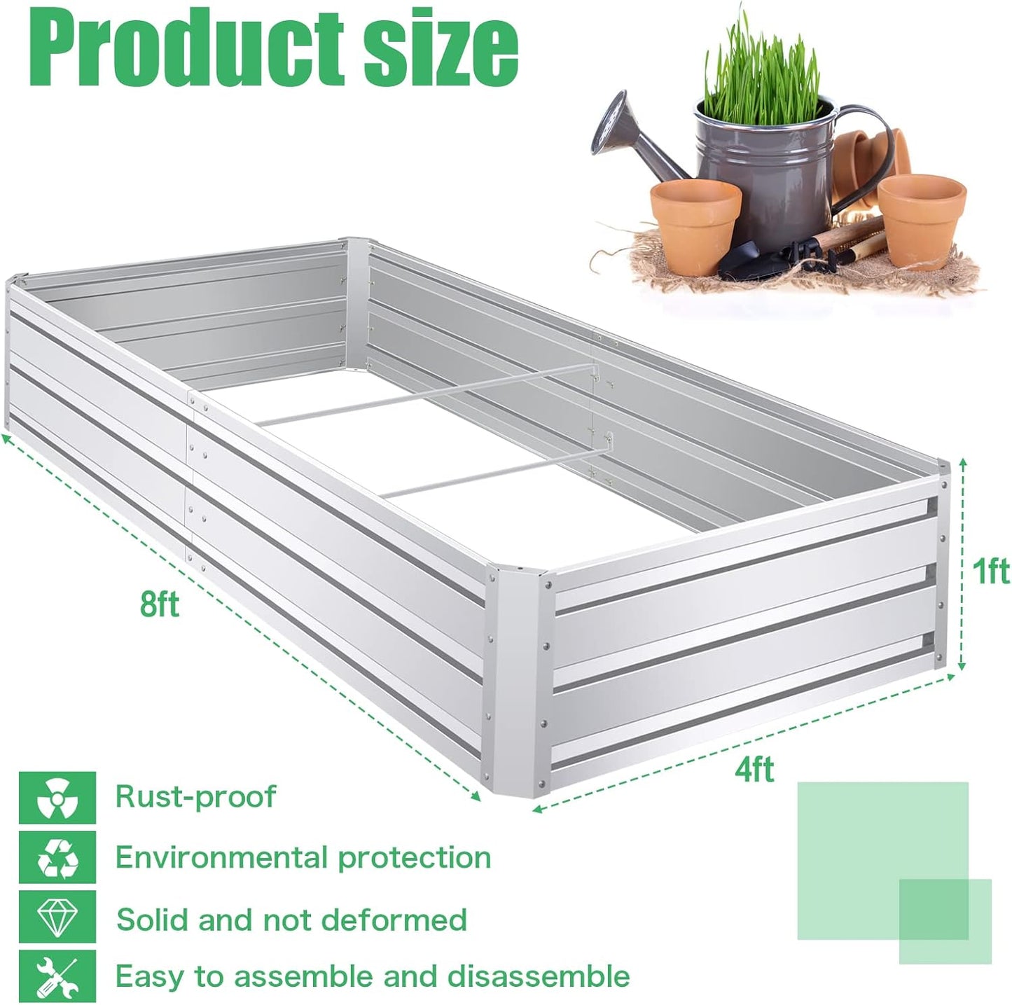 SnugNiture Galvanized Raised Garden Bed 8x4x1FT Outdoor Large Metal Planter Box Steel Kit for Planting Vegetables, Flowers