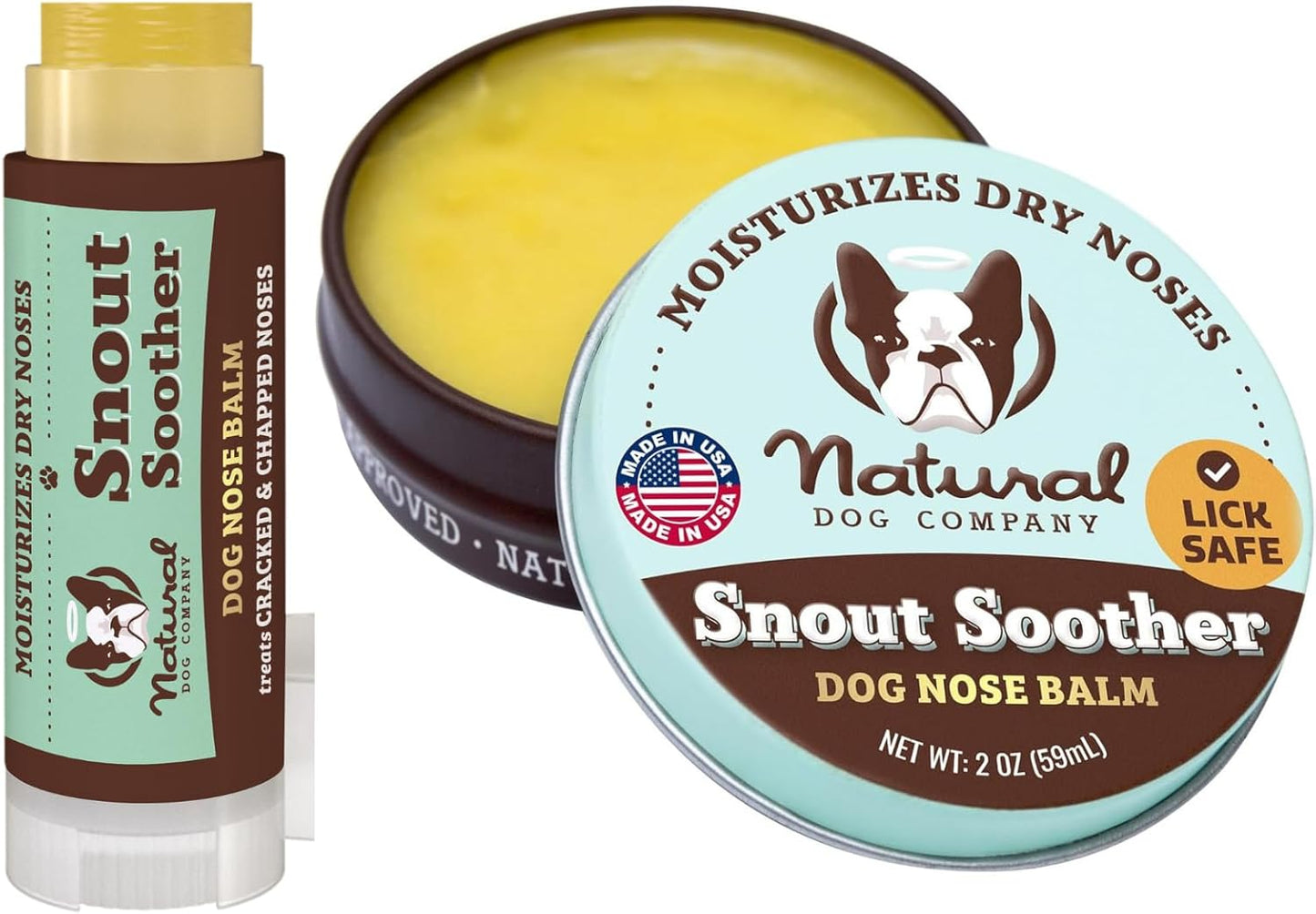 Natural Dog Company Snout Soother Bundle, Includes 2oz Tin + 0.15oz Stick, Dog Nose Balm for Chapped, Crusty and Dry Dog Noses, Organic, All Natural Ingredients, Packaging May Vary