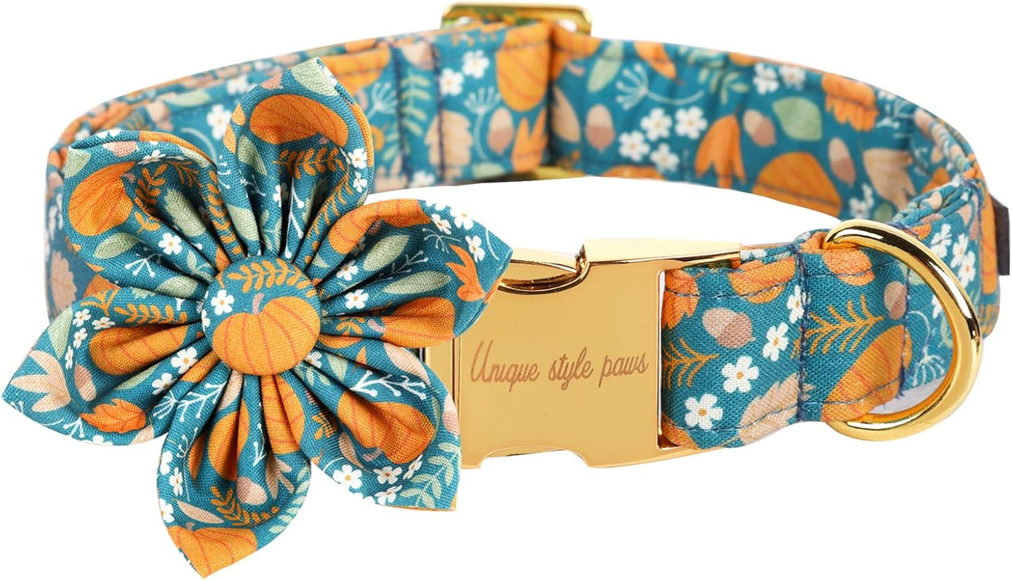 Unique styleUnique Style Paws Halloween Dog Collar with Flower Tie Pumpkin Cotton Collar Adjustable Puppy Collar for Small Medium Large Dogs-XS
