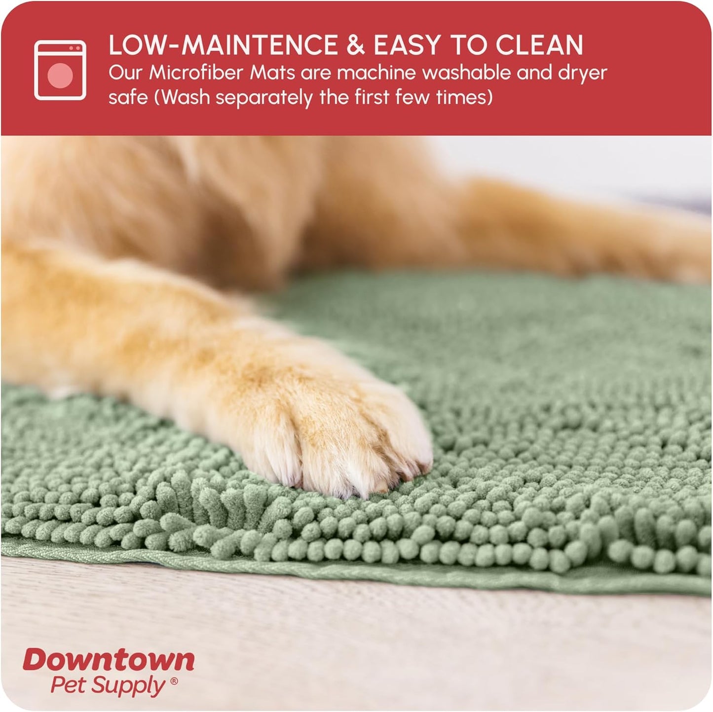 My Doggy Place Microfiber Dog Mat for Muddy Paws, 36" x 26" Sage - Absorbent and Quick-Drying Dog Paw Cleaning Mat, Washer and Dryer Safe - Non-Slip Rubber Backed Dog Floor Mat, Large