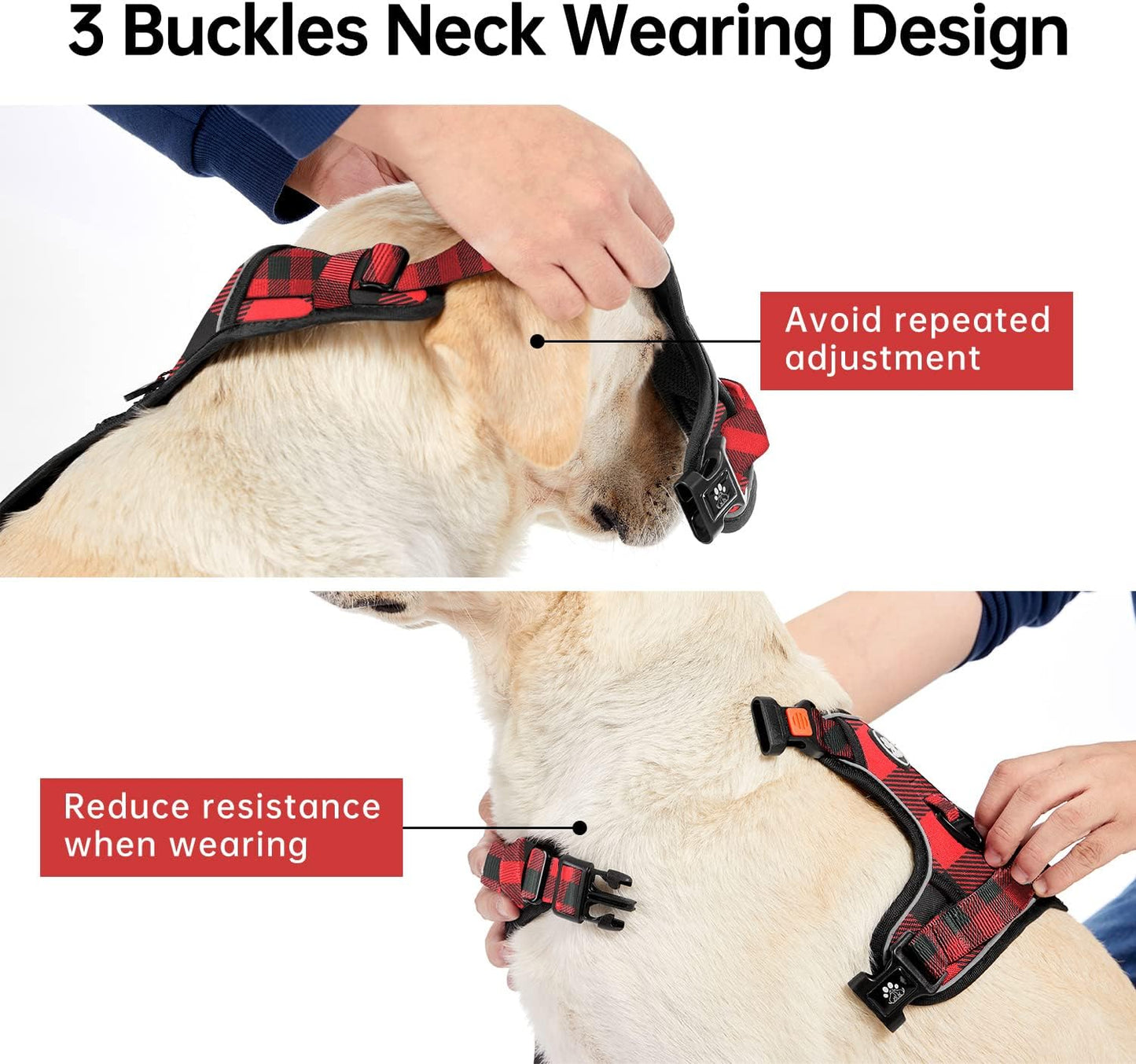 IVY&LANE No Pull Dog Harness with Leash Set, Reflective No Choke Pet Vest,Adjustable Oxford Dog Vest Harness with Easy Control Handle for Medium Lagre Dogs (Checkered Red,M)
