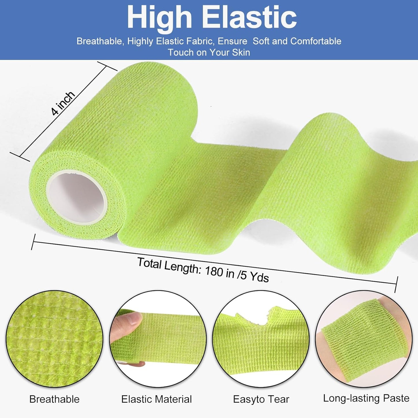 LDIWEE 24 Pack Self Adhesive Bandage Wrap 4 inch, Elastic Cohesive Bandage Wrap Vet Wrap for Dogs, Grip Tape for Athletic, Sports, First Aid Medical, Wrist, Ankle Sprains, Swelling