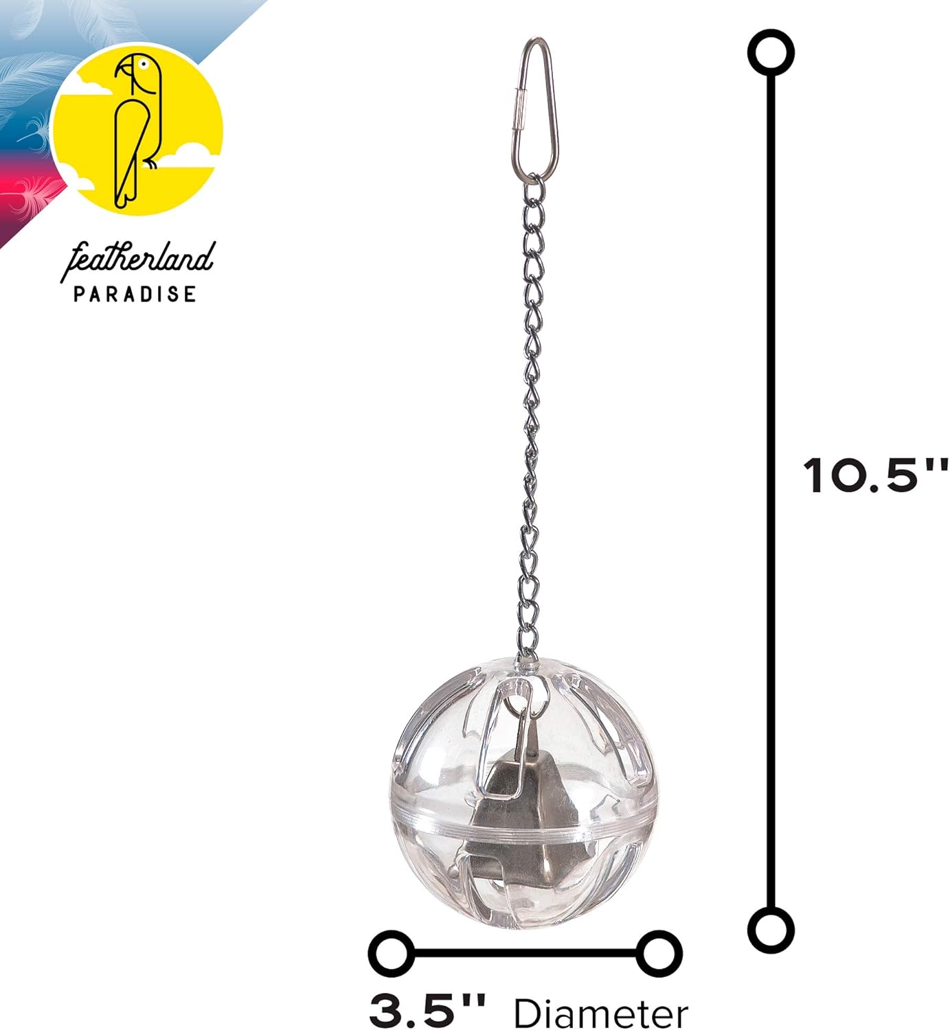 Featherland Paradise - Foraging Ball with Bell Interactive Bird Toy and Treat Dispenser - Creative Foraging Systems - Ideal for Medium to Large Birds