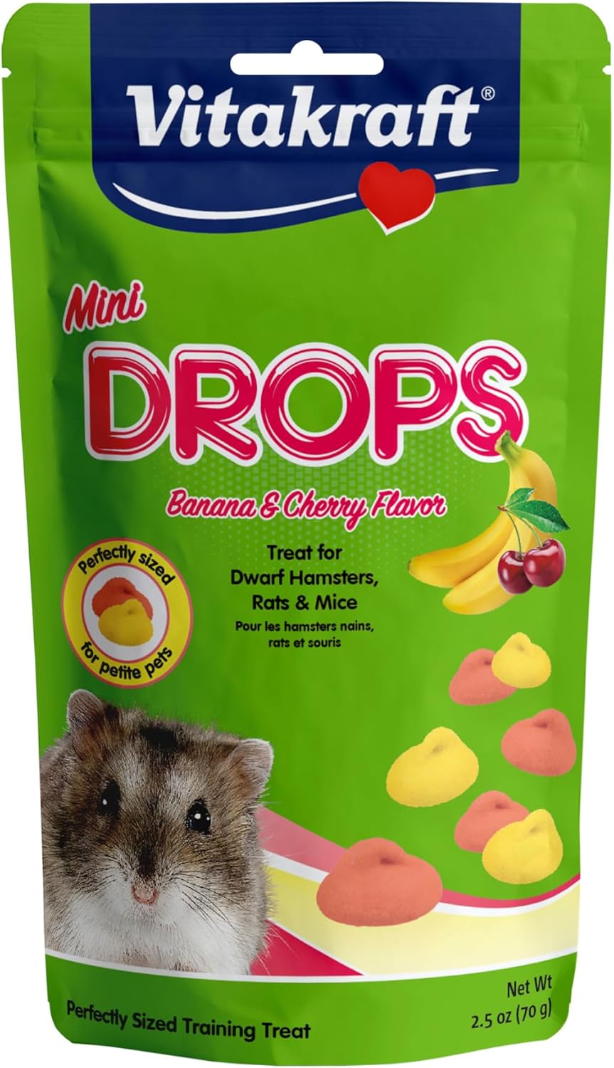 Vitakraft Drops Mini Banana and Cherry Flavor Dwarf Hamster Rat and Mouse Treat 2.5 oz