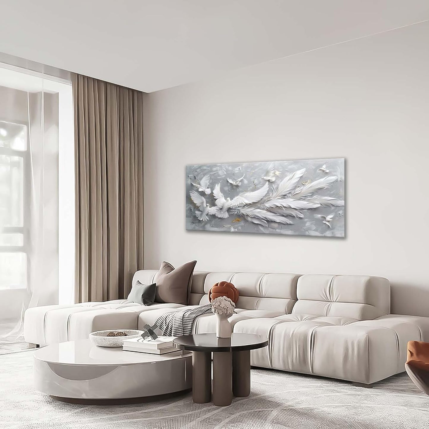 Quorin Feather Dove Bird Large Wall Art White and Gray Peaceful Birds Flying Pictures Holy Wings Wall Decor Canvas Print Painting Artwork for Bathroom Living Room Bedroom 30"x60"