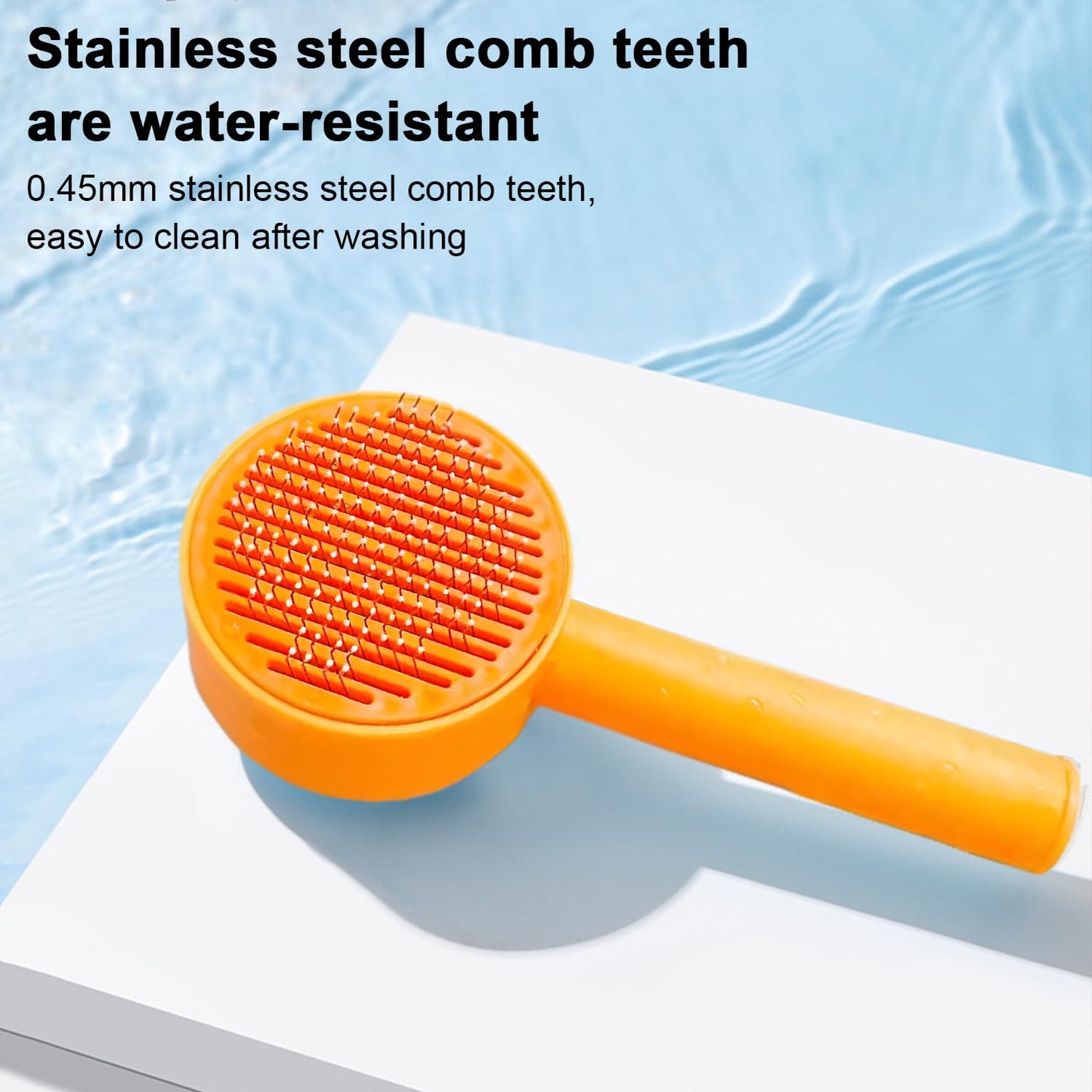 Self-Cleaning Pet Brush - Deep Massage Deshedding Comb with Resin Protective Tips, Curved Teeth, One-Button Hair Release - Washable, for Shedding & Long-Haired Dogs Cats