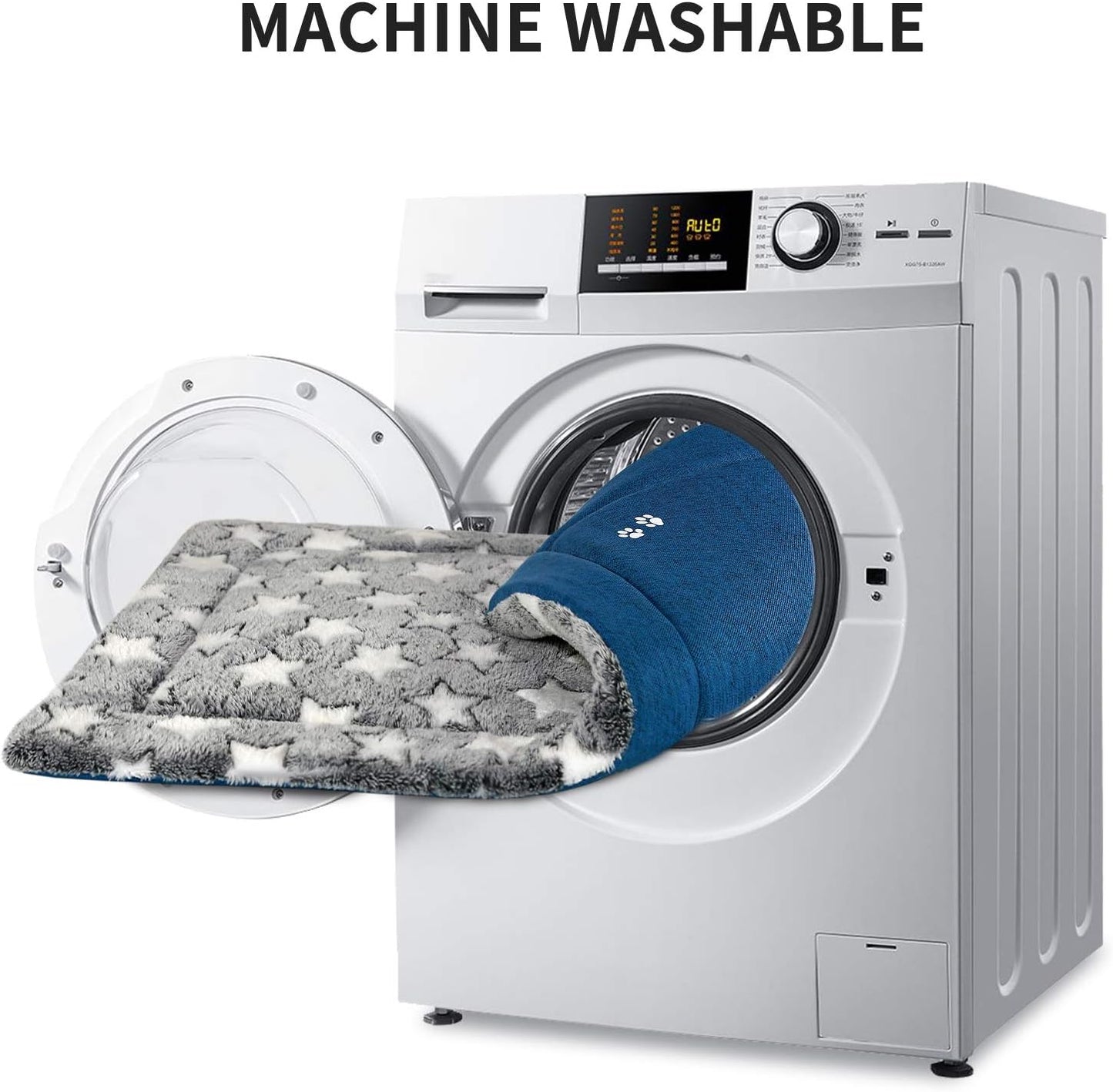 KROSER Fancy Dog Crate Pad - Reversible (Cool & Warm), Machine Washable, Suitable for Small to XXX-Large Dogs, Grey, Navy, Star Pattern