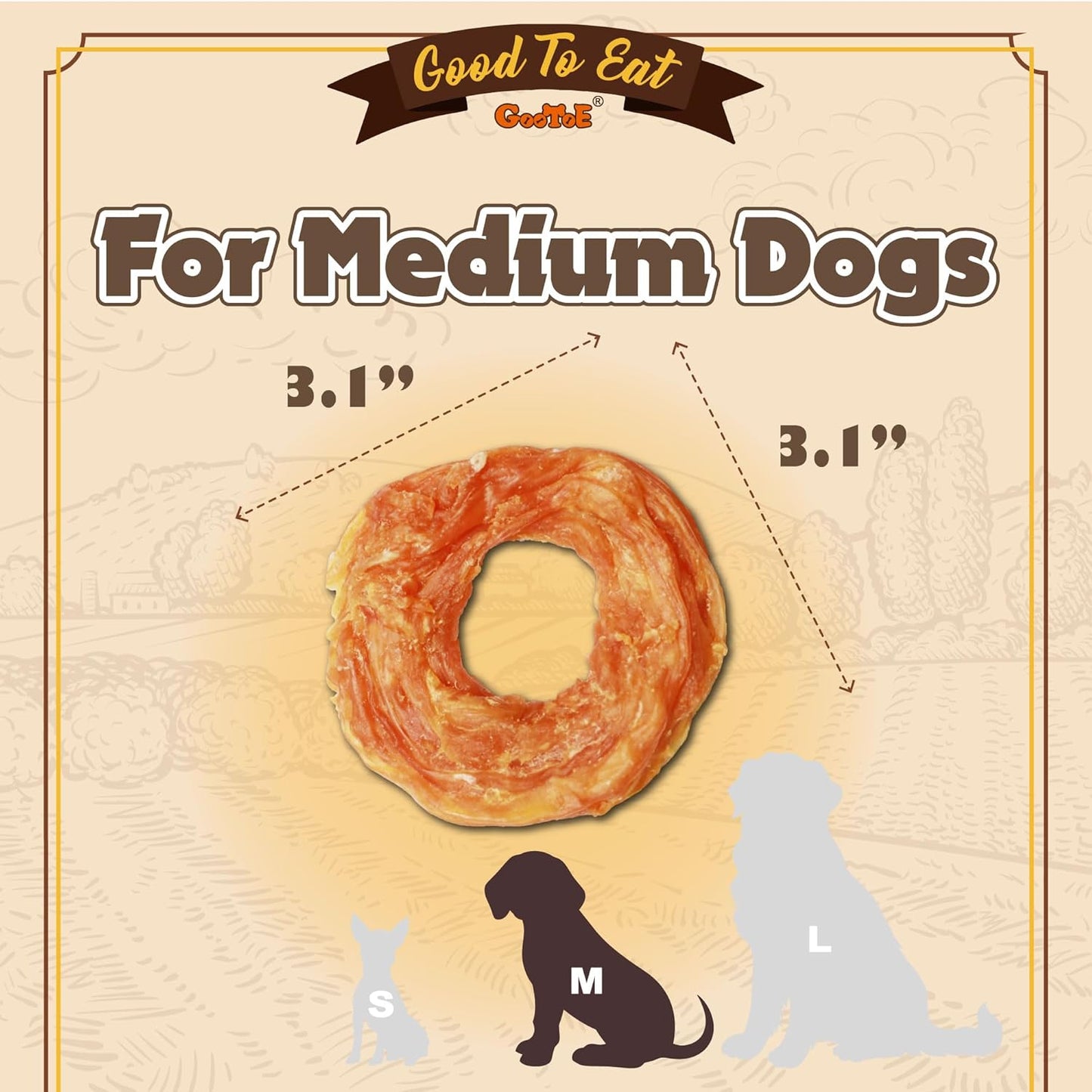 Gootoe Turkey Tendons for Dogs –All-Natural, Hypoallergenic Dog Treats, Rawhide Alternative, Long Lasting Puppy Chews, Healthy Dog Treats for Medium Breeds, Ring (M), 3 Count Pack