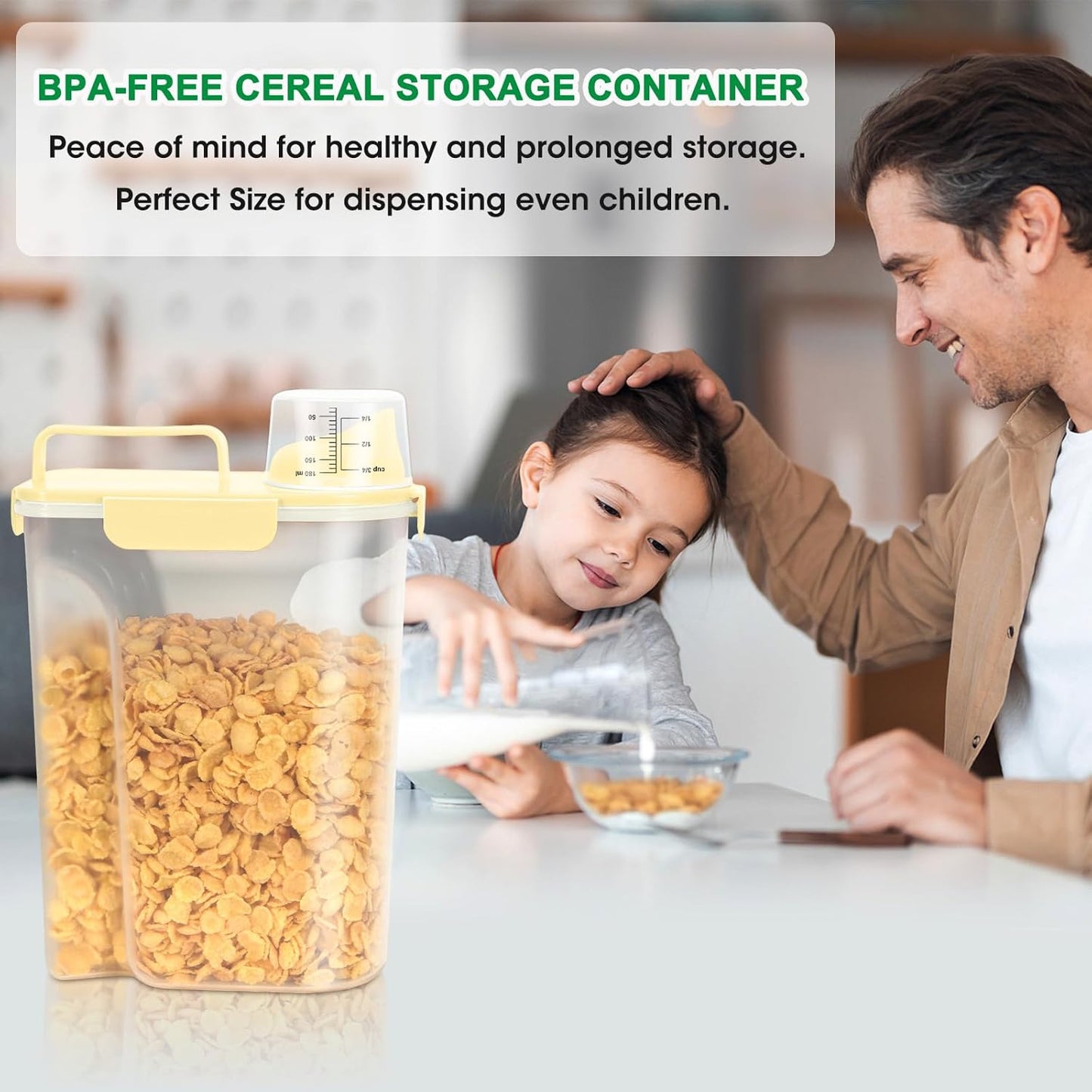 TBMax Airtight Rice Container 10 Lbs, Cereal Dispenser, Travel Pet Cat Dog Food Storage Container, Plastic Kitchen Pantry Food Storage Holder with Cup -Light Yellow