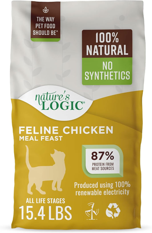 Nature's Logic Feline Chicken Meal Feast Cat Food - High-Protein Dry Food for Cats, 100% Natural Nutrition with Probiotics & Prebiotics - All Life Stages - Chicken, 15.4lbs