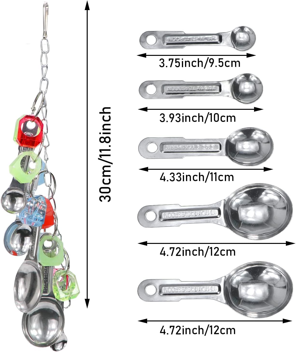 Litewoo Bird Stainless Steel Bell Toys, Safe and Stable Hanging Spoons Pipe Chew Bite Toy（E）
