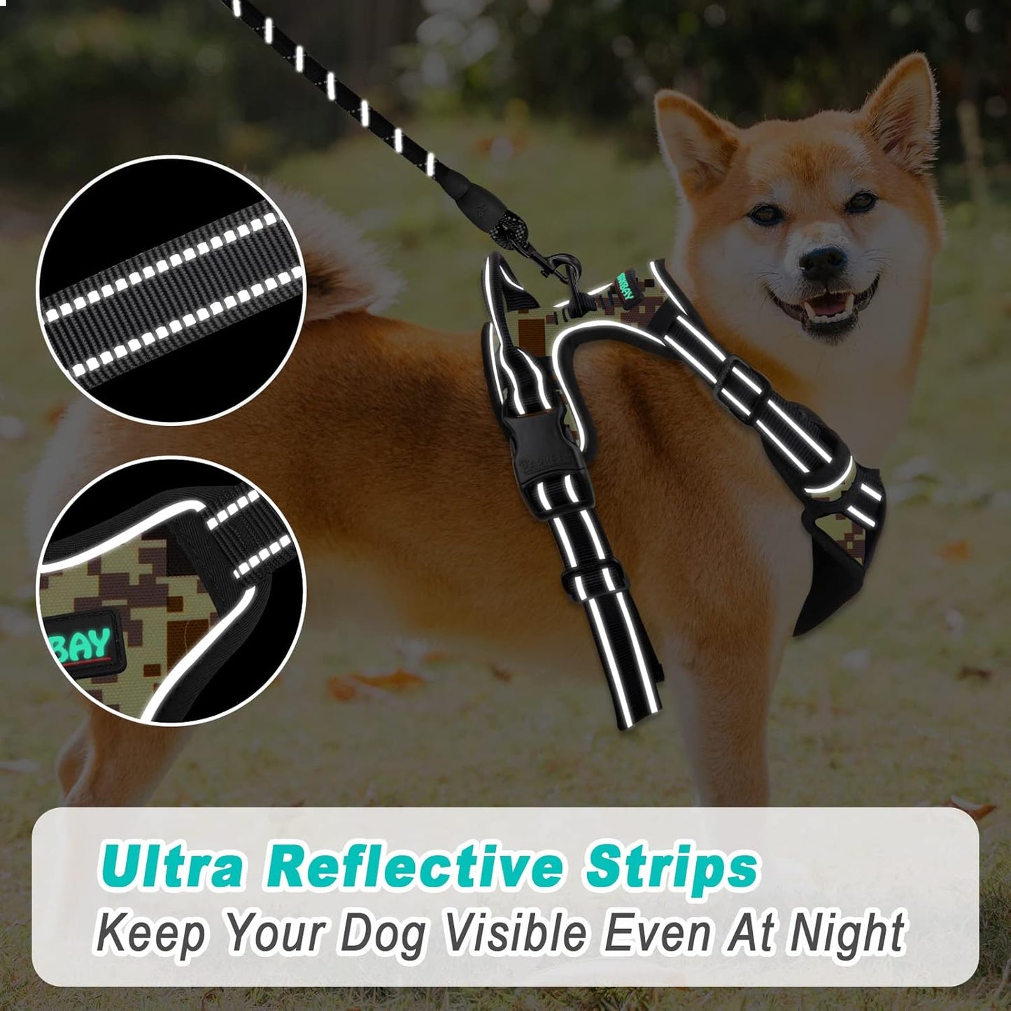 BARKBAY No Pull Dog Harness Large Step in Reflective Dog Harness with Front Clip and Easy Control Handle for Walking Training Running(Desert camo,S)