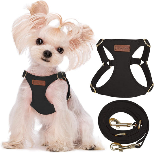 Puppytie No Pull XXS Puppy Harness with Multifunction Dog Leash,Soft Adjustable No Choke Escape Proof Pet Harness Vest,Black,XXS