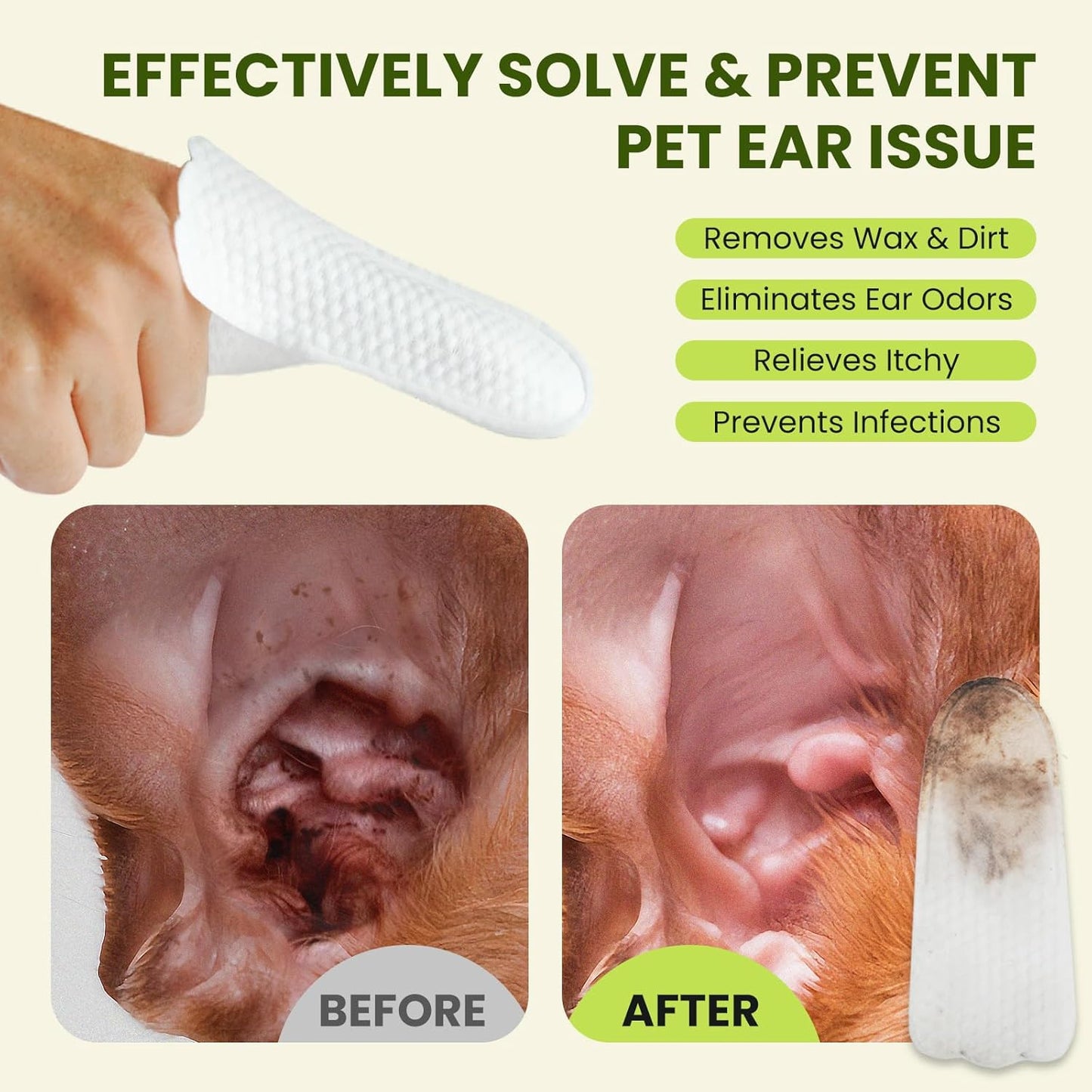 Dog Ear Finger Wipes for Dogs & Cats, 150 Count