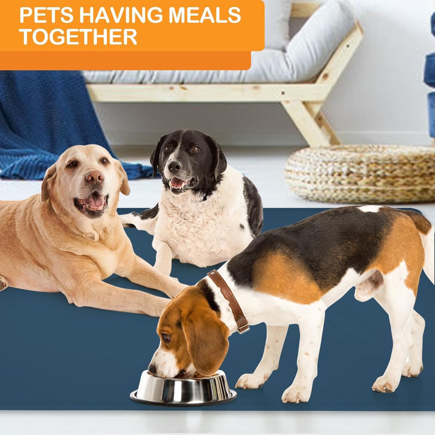 KVK Dog Water Mat 39.4 by 29.5in Extra Large - Silicone Mat for Dog Bowls Waterproof Non Slip - XL Pet Mat for Food and Water Protect Floors - Stone Blue