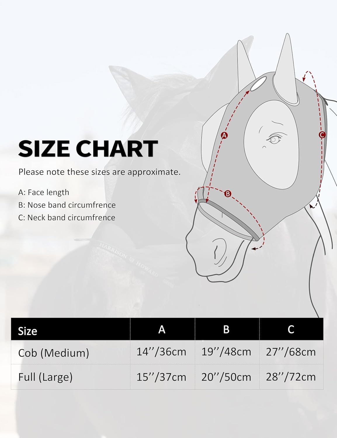 Harrison Howard Horse Fly Mask with Forelock Opening Stretch Breathable and Comfortable for Horses UV -Protection Black M