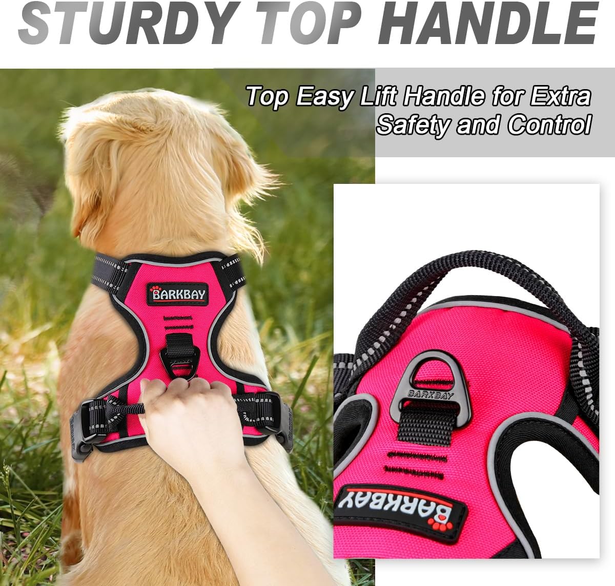 BARKBAY No Pull Dog Harness Front Clip Heavy Duty Reflective Easy Control Handle for Large Dog Walking(Pink,M)