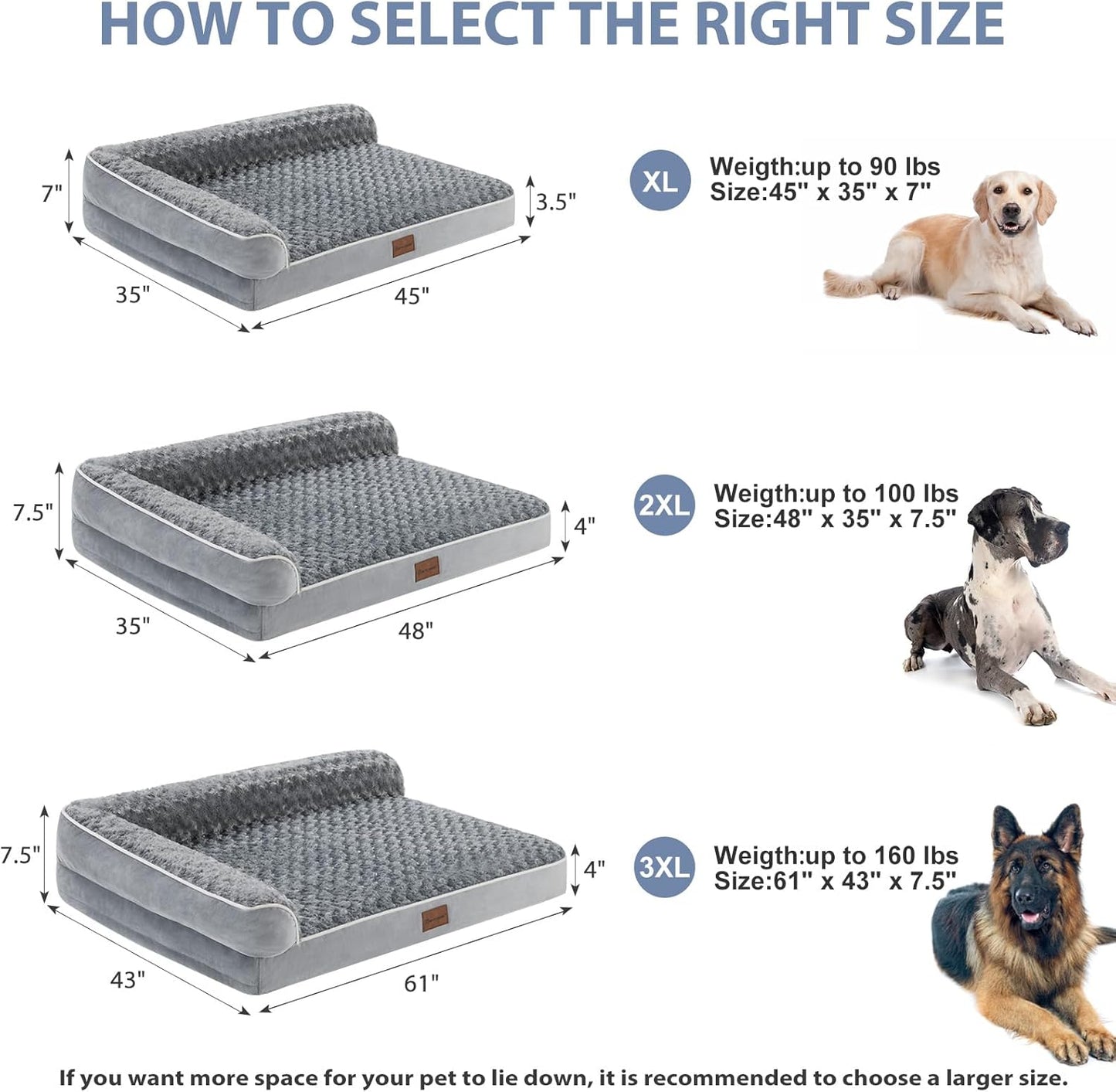 BFPETHOME Orthopedic Dog Bed for Extra Large Dogs-Big Waterproof Sofa Dog Bed with Removable Washable Cover, Large Pet Bed with Waterproof Lining and Nonskid Bottom,Pet Bed for Large Dogs, Grey