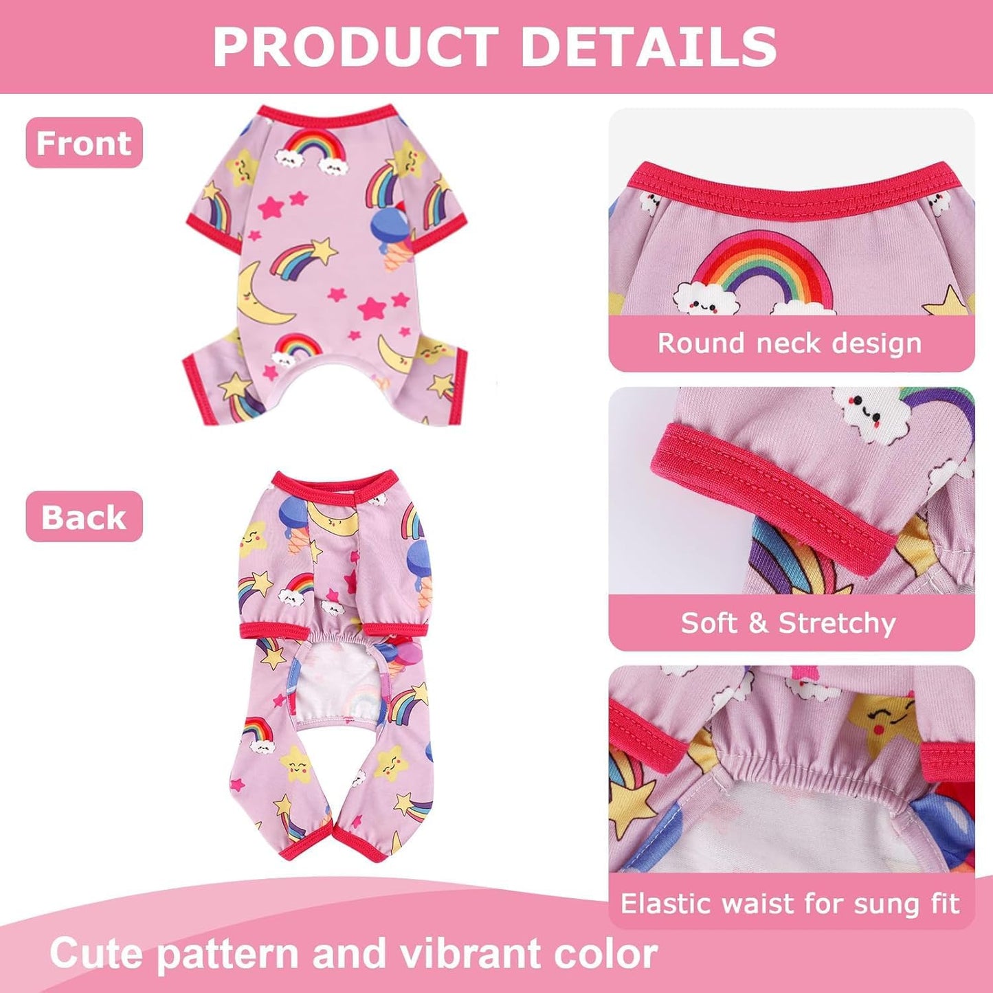 Dog Pajamas Pjs Spring Summer Dog Clothes for Small Dogs Girl - Boy - Female Size Dogs, Soft Stretchy Puppy Clothes Doggie Onesies Cat Pet Jammies Outfit Rainbow Pink