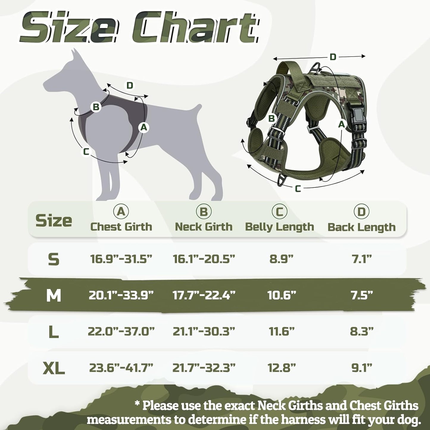 rabbitgoo Tactical Dog Harness Medium Sized Dog, No Pull Military Service Vest with Handle & Molle, Easy Control for Training Walking, Adjustable Reflective Straps, Green camo, M