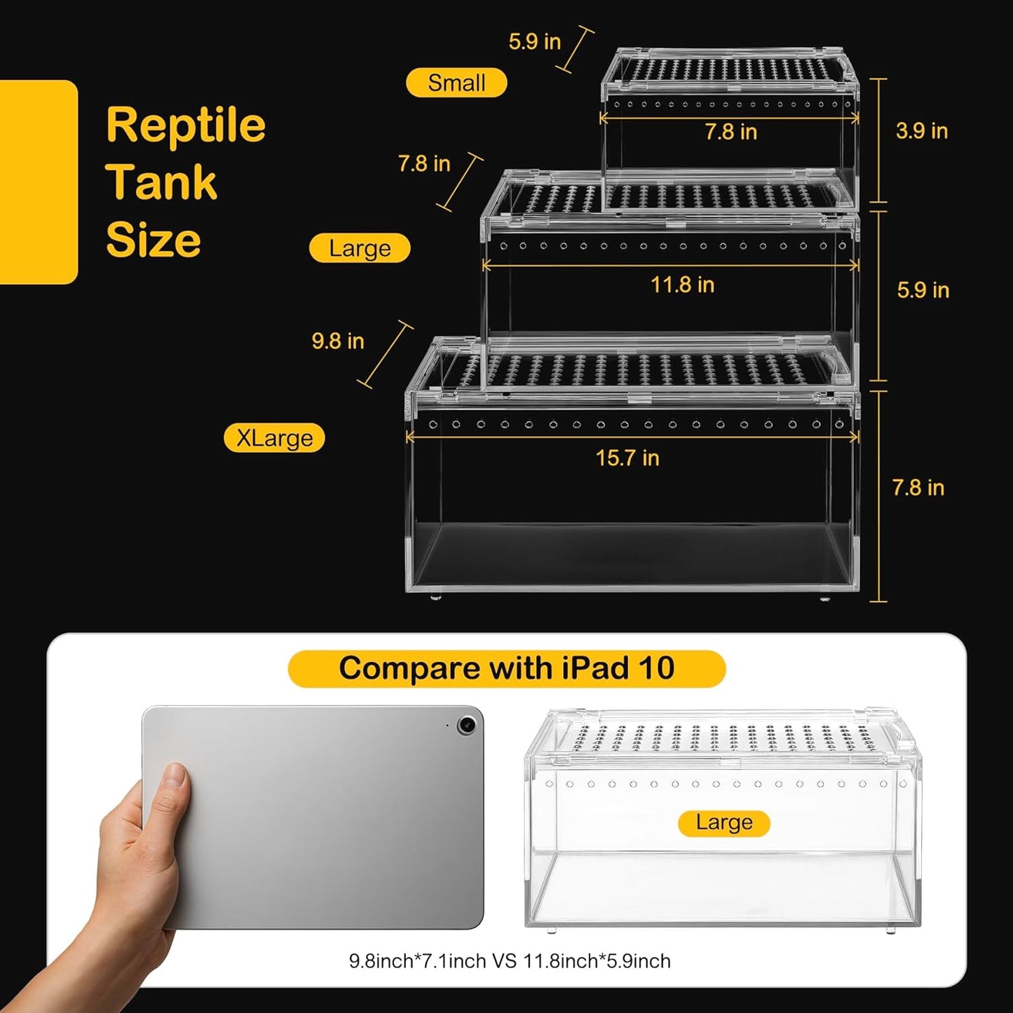 Reptile PC Terrarium,Spider Tank Starter Kit,Leopard Gecko Container,Tarantula Cage,Hermit Crab Habitat,Lizard Enclosure,Insect Housing,Jumping Spider Enclosure,Small Bearded Dragon Vivarium