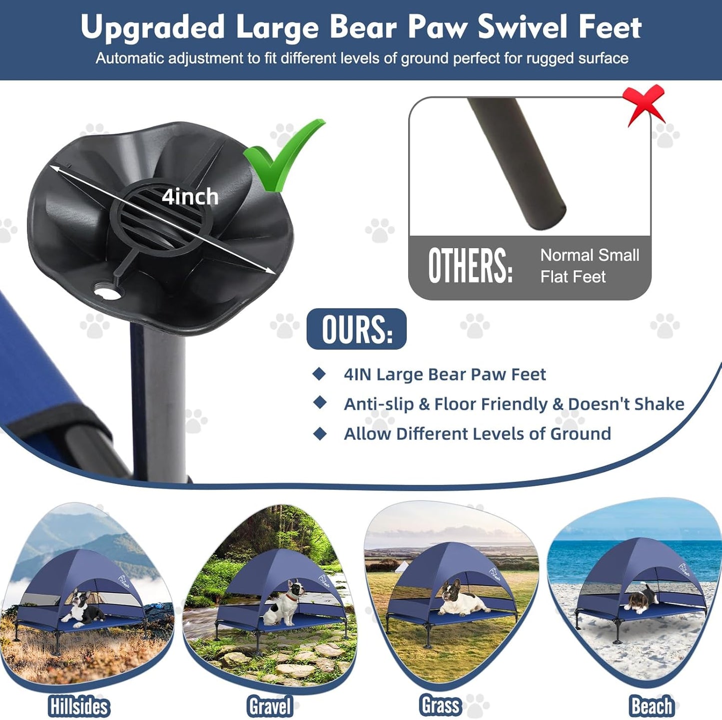 Upgraded Elevated Dog Bed with Canopy, Portable Raised Outdoor Dog Bed with Stable Anti-Slip Feet, Wider Shade Pet Bed Cot, Raised Dog Beds for Large Dogs Camping, Indoor & Outdoor Use