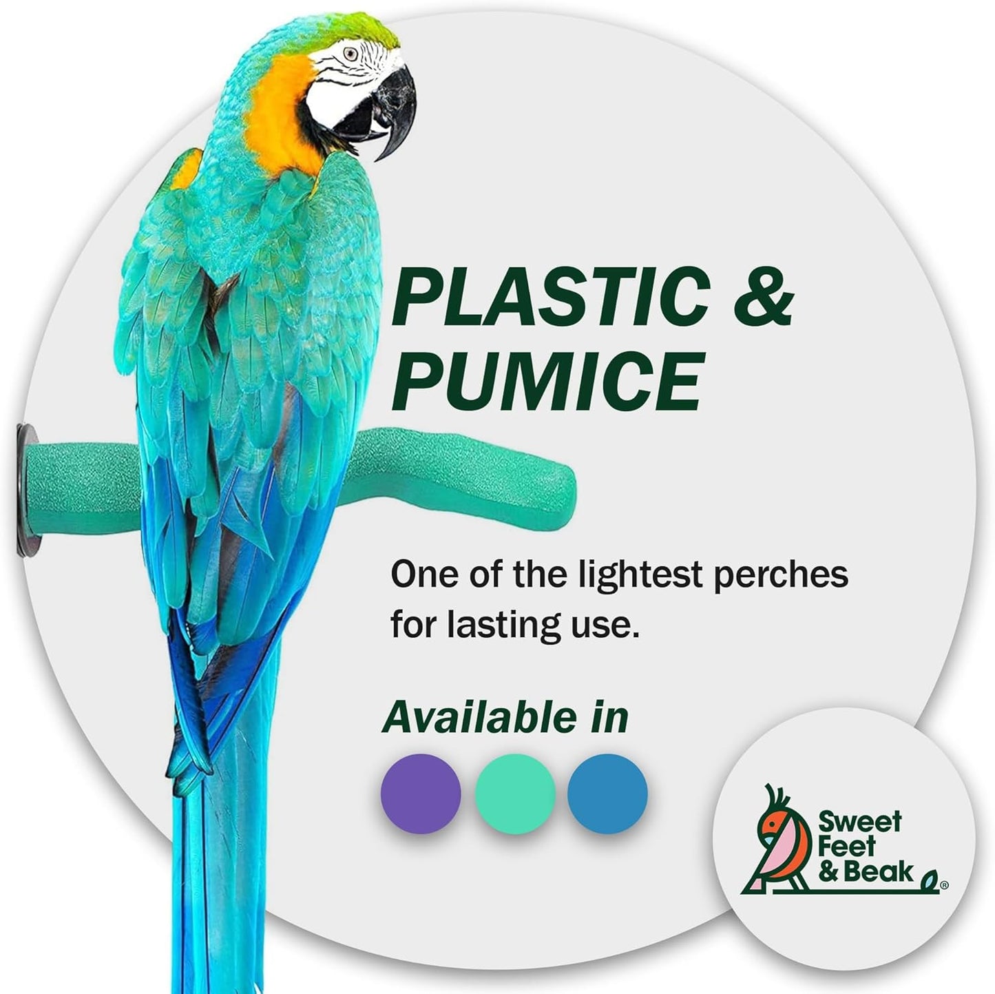 Sweet Feet & Beak Safety Pumice Bird Perch, X-Large 2-1/4" X 14", Blue - Lightweight Grinding Bird Perches for Cage - Bird Nail Trimming Perch for Healthy Beak & Feet - Multi-Size & Color Parrot Stand