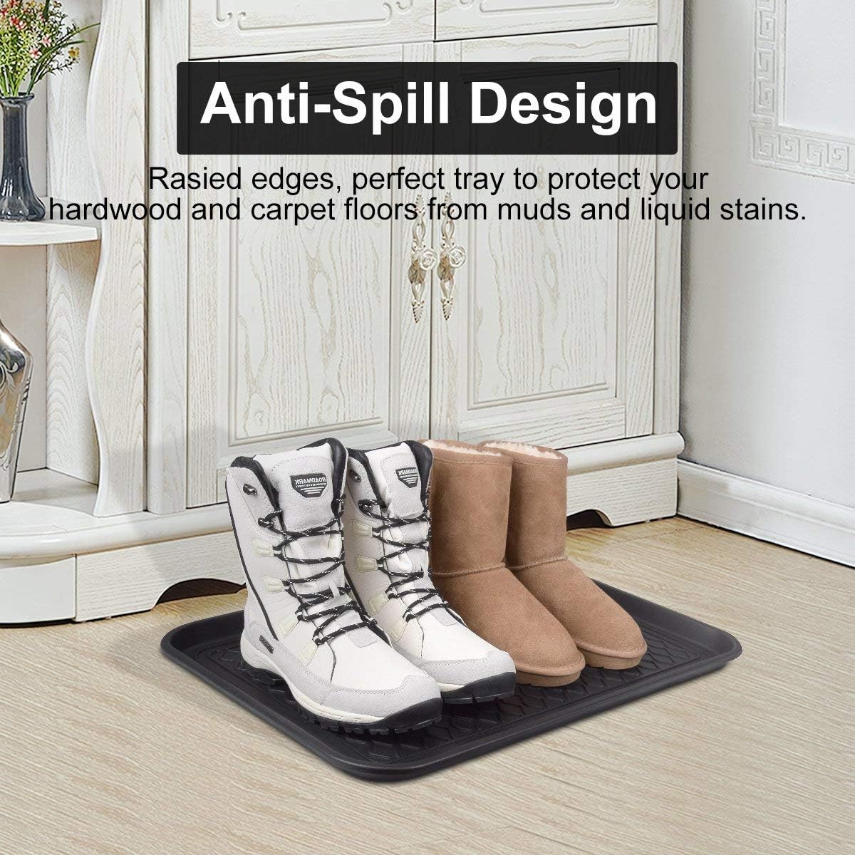 Multi-Purpose Boot Mat, Shoe Mat, Pet Bowl Tray, Waterproof for Indoor and Outdoor Floor Protection, 24" x 15"/2 Pack