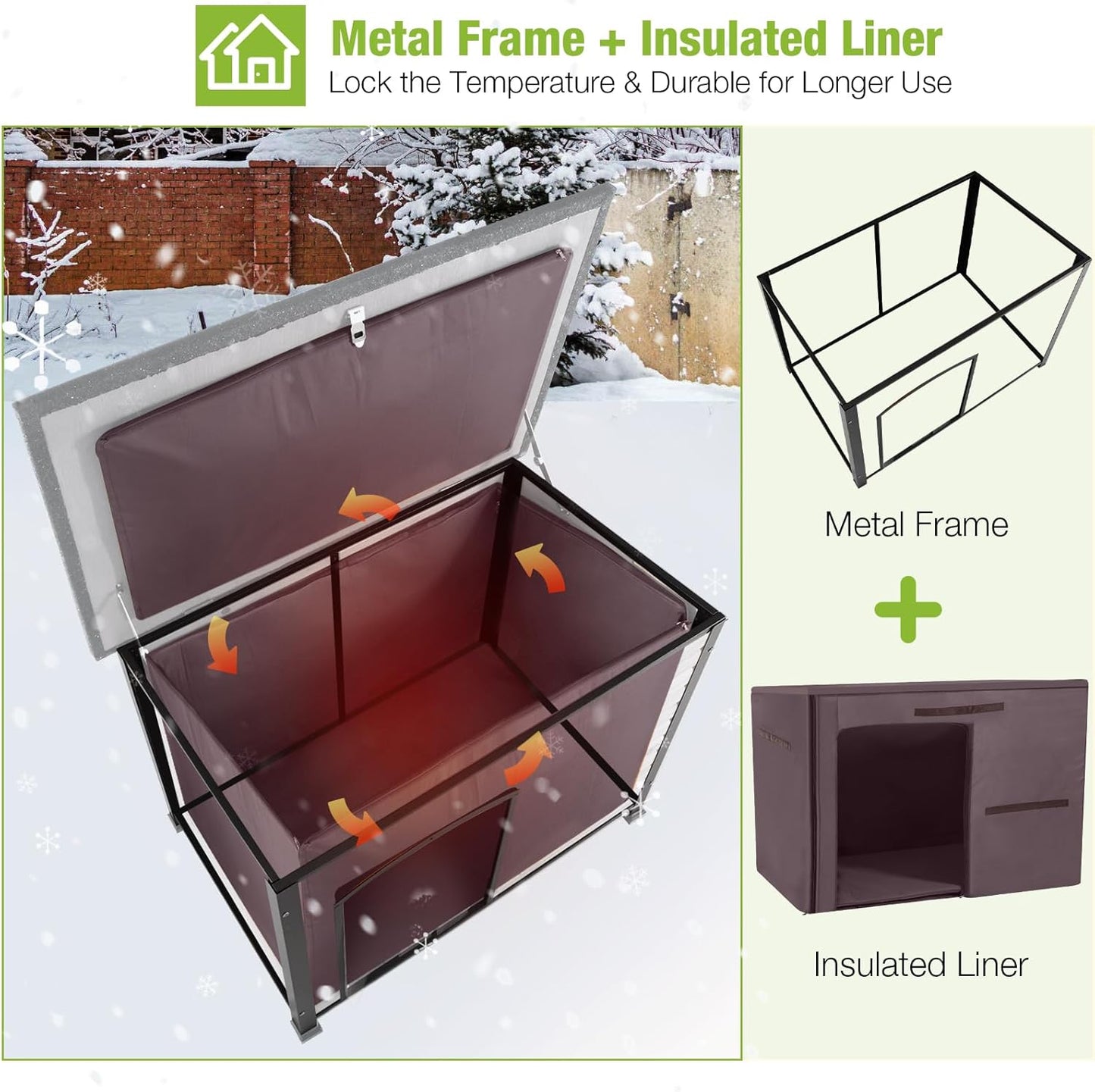 GUTINNEEN Dog House Insulated Outdoor Dog Kennel with Liner for Winter Large(Off-White)