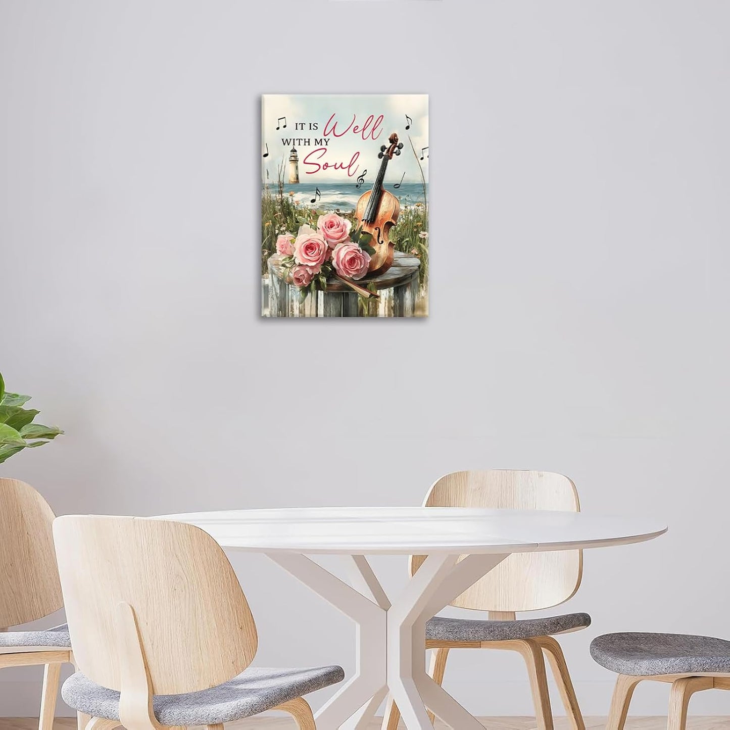 Violin Pictures Wall Art, Music Rustic Country Inspirational Bathroom Wall Decor, Coastal lighthouse Framed Painting Rose Aesthetics Canvas Artwork for Bedroom Living Room Decorations 20"L x 16"W