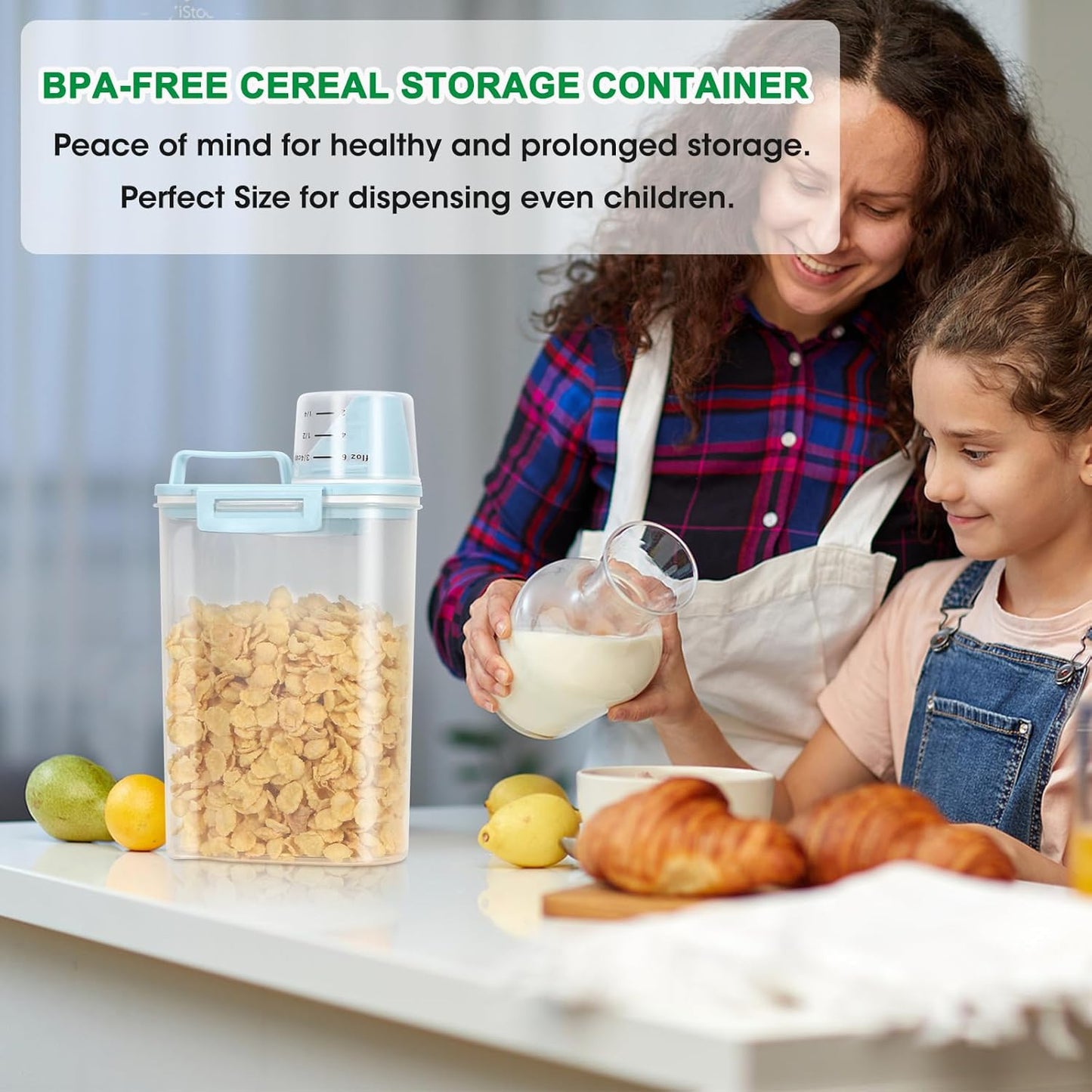 TBMax Rice Storage container 4 Lbs, Small Rice Dispenser with Measuring Cup, Blue Cereal Containers Flour Bin, Kitchen Food Storage Container and Pantry Organizers, Pet Dog Cat Food Dispenser