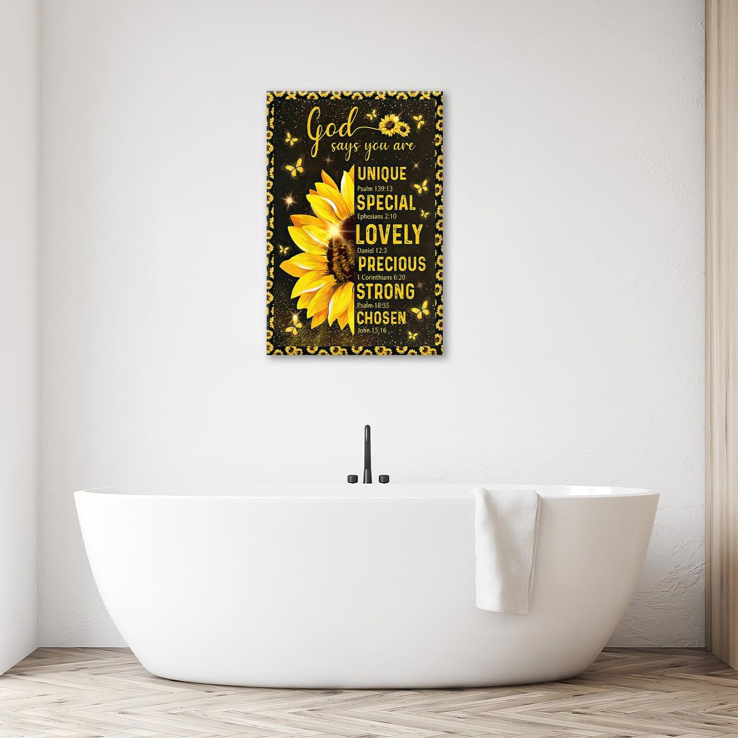 Christian Sunflower Bathroom Pictures Wall Art, Bible Verse Bathroom Wall Decor for Bedroom Office Wall Decorations for Bathroom Living Room Painting Artwork Modern Poster Prints 24"L x 16"W