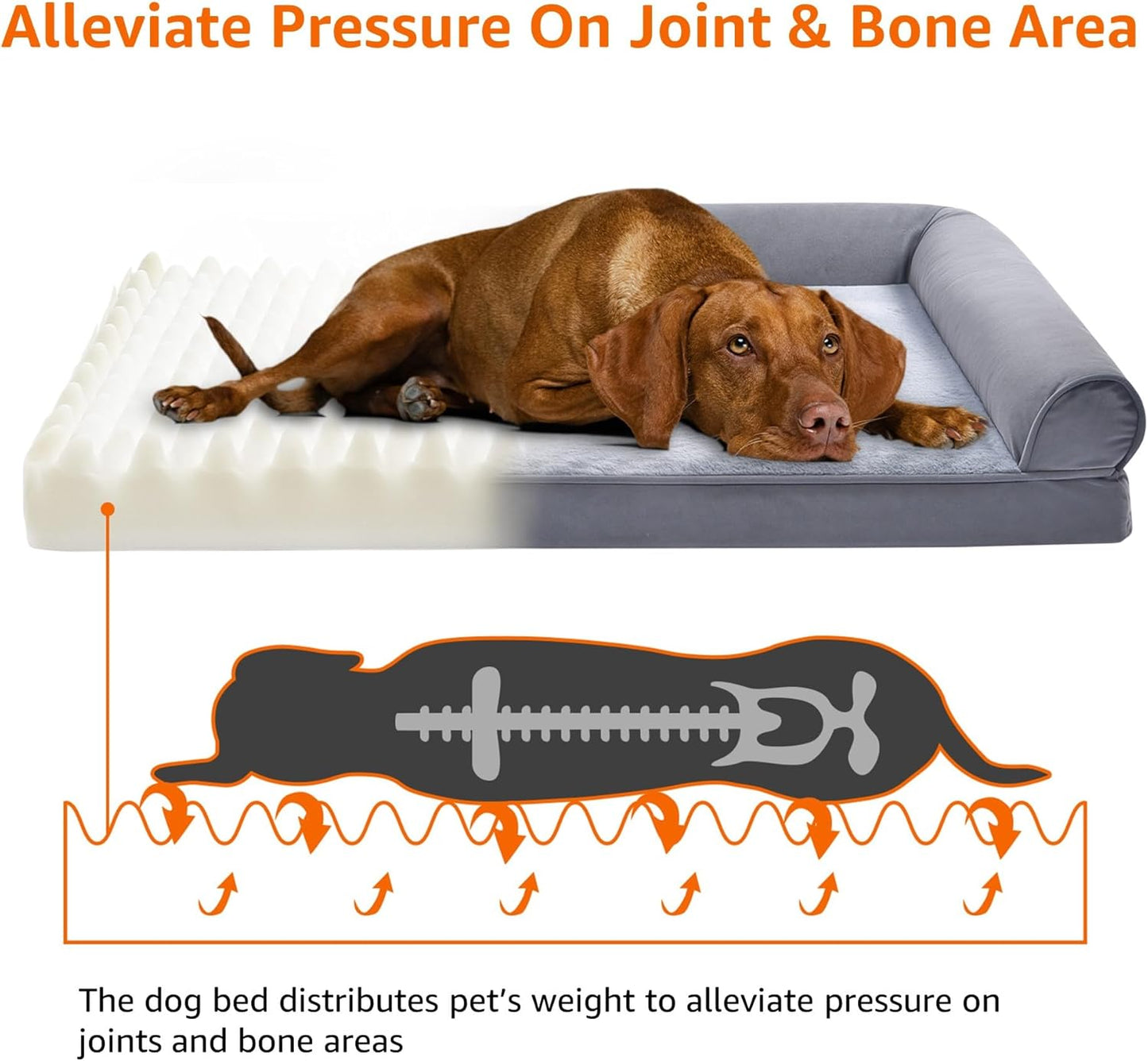 Amazon Basics Living Room Couch Dog Bed with Premium Foam, Pressure-Relief Support for Dogs up to 55lbs, Machine Washable Cover, Large Sized (36" x 27"), Grey