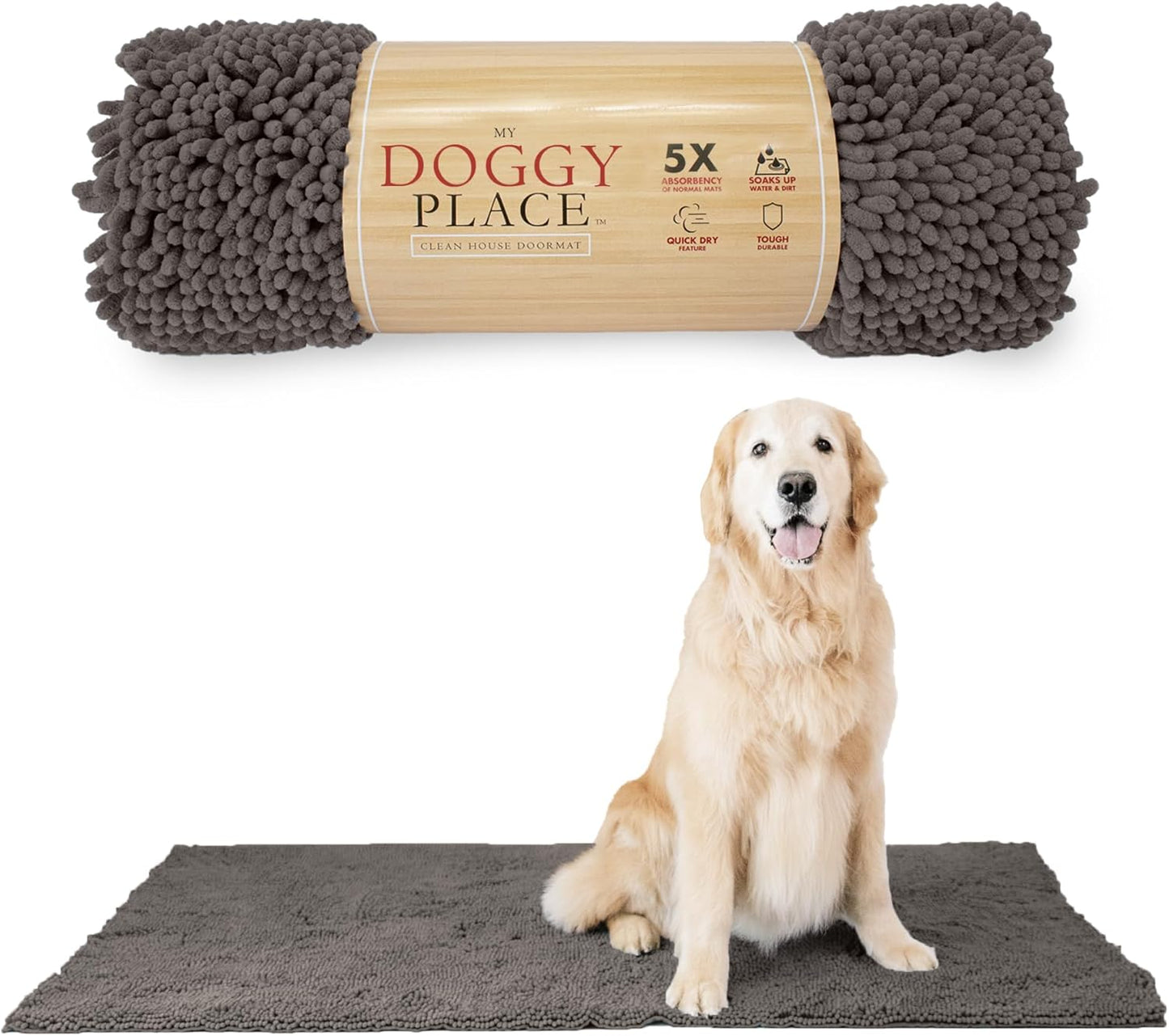 My Doggy Place Microfiber Dog Mat for Muddy Paws, 60" x 36" Ash - Non-Slip, Absorbent and Quick-Drying Dog Paw Cleaning Mat, Washer and Dryer Safe - X-Large/Runner
