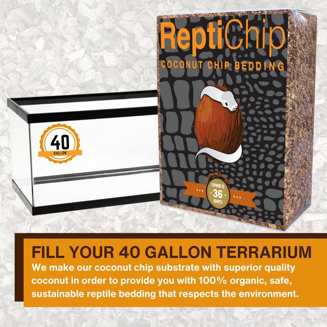ReptiChip Reptile Bedding Loose Coconut Chip 12 Quart Coco Husk Substrate Mulch for Snake Habitat, Ball Python Terrarium, Turtle Tanks, Tortoise Enclosure