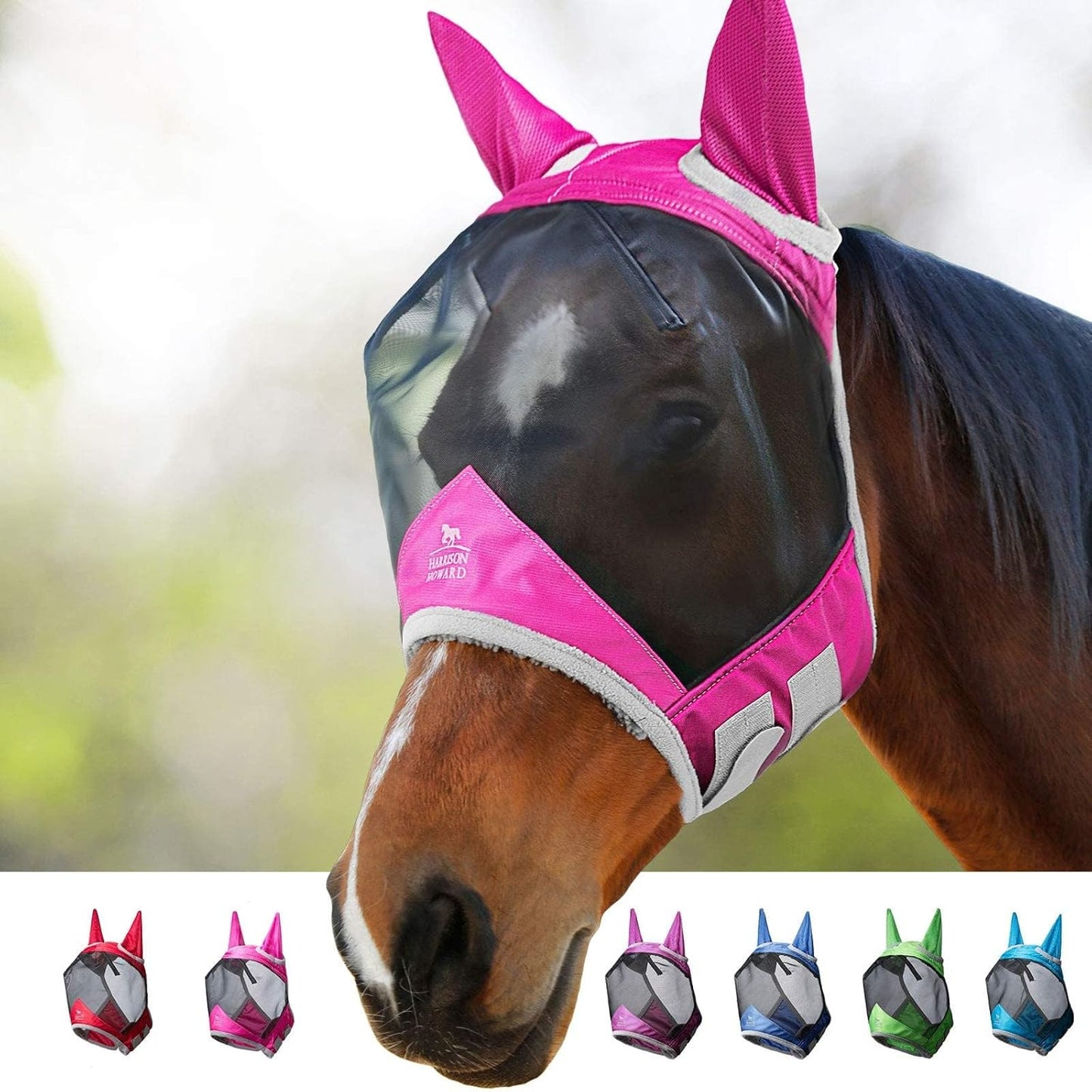 Harrison Howard CareMaster Pro Luminous Horse Fly Mask Standard with Ears UV Protection for Horse Flamingo XL Extra Full