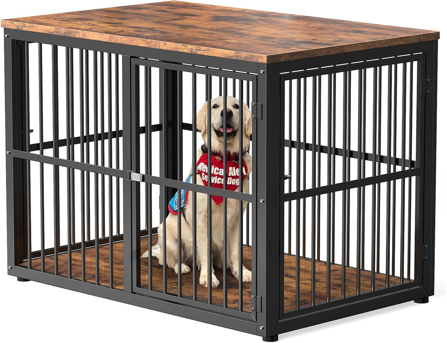 Lyromix 43'' Dog Crate Furniture with 3 Doors, XL Wooden Crate End Table Heavy Duty Indoor Puppy Cage for Medium to Large Dogs, Multiple Units Can be Combined