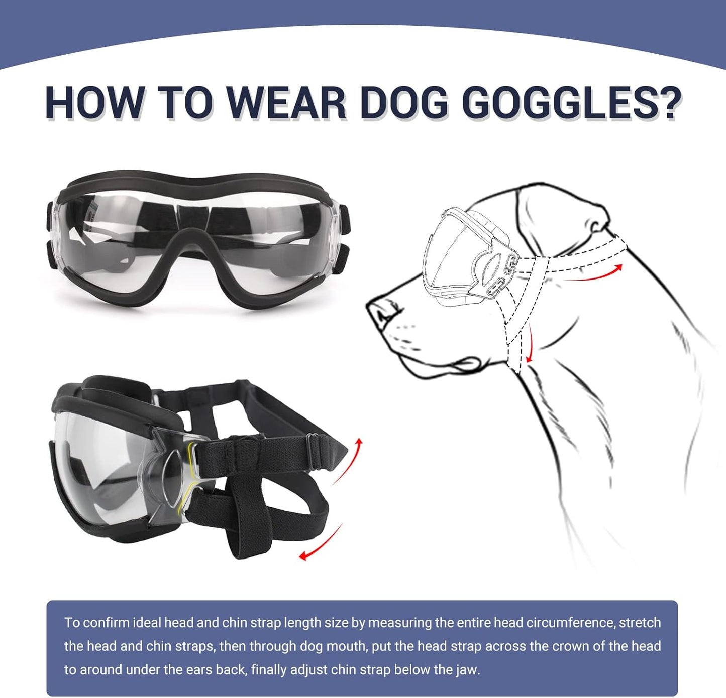 Dog Goggles Anti-UV Windproof Dog Sunglasses Eye Protection for Medium Large Dogs with Adjustable Straps/Clear Lense