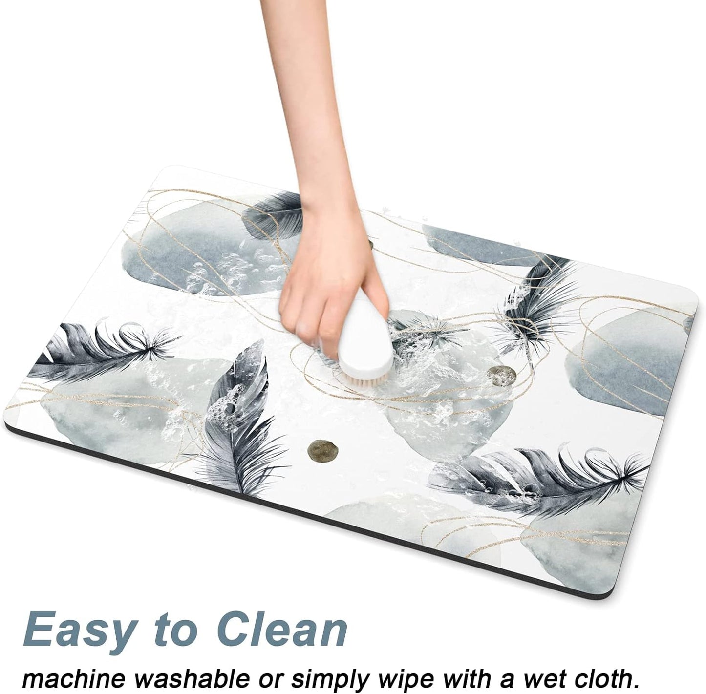 Rnivvi Dog Food Mat, 16" x 24" Absorbent Dog Cat Bowl Mat for Food and Water, Cute Anti-Slip Rubber Pet Feeding Rug Protect Floors, Puppy Placemat for Feeding & Watering Supplies, Abstract Plume