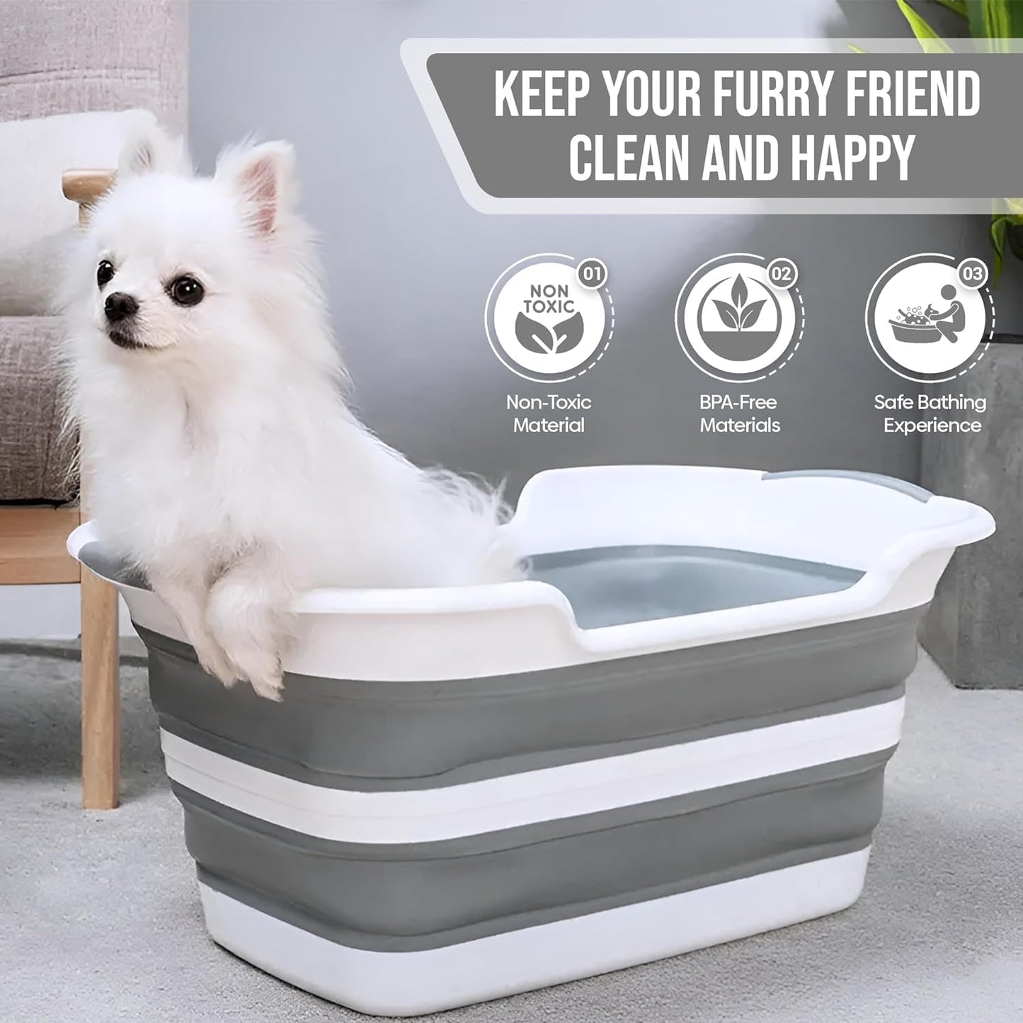 Smoochie Collapsible Dog Bathtub, Dog Tubs for Bathing, Portable Tub, Dog Wash Tub, Pet Tub and Dog Bath Tub for Dog/Cat/Pet and Puppy Bath Tub, Dog Tub for Pets and Cats (Gray)