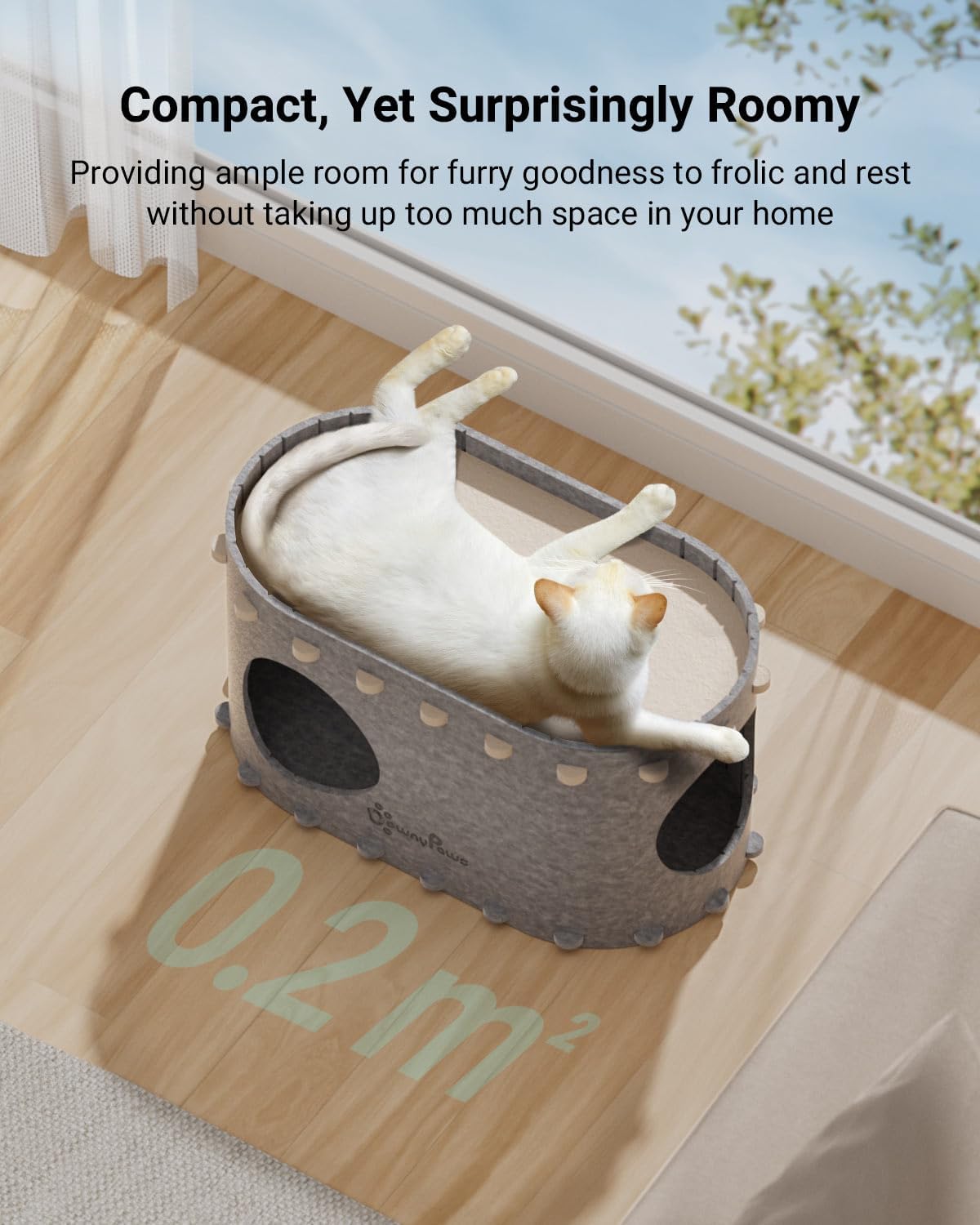 DownyPaws Cat House for Indoor Cats, Cat Bed Cave for Multiple & Large Cats Up to 22 Lbs, Scratch Resistant, Foldable Peekaboo Kitten Caves Tunnel Enclosed Bed, PeekaPurr, Light Gray
