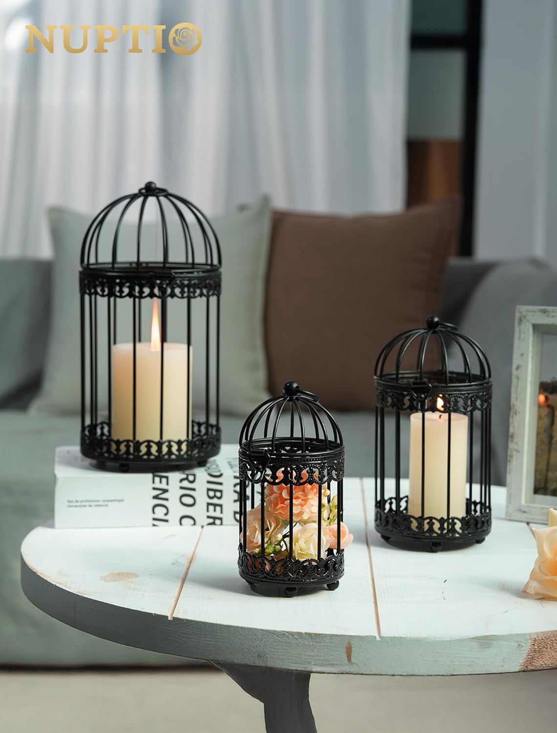 NUPTIO Vintage Bird Cage Decor: Decorative Bird Cage Candle Holder for Table - Hanging Metal Small Birdcage Tealight Votive Holders for Christmas Bridal Shower Centerpiece 6 Inch H