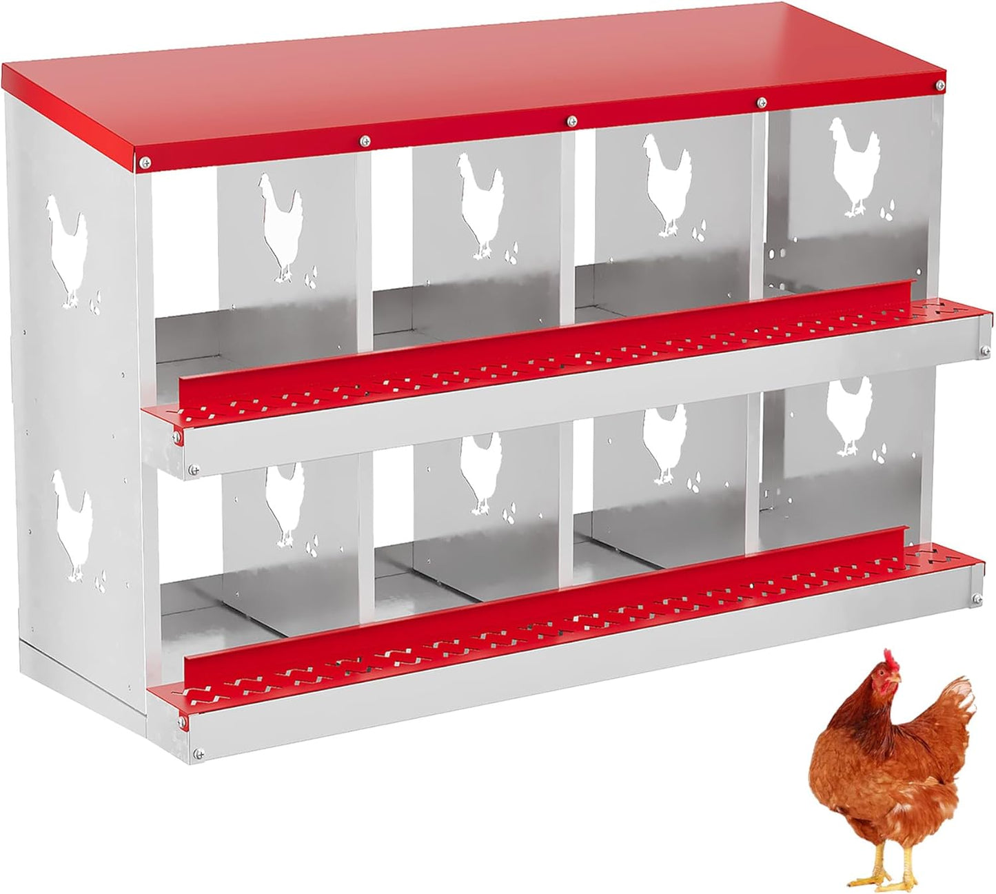 8 Hole Chicken Nesting Box with Roll Out Egg Tray, Rustproof & Ventilated Chicken Laying Boxes for Hens, Chickens, Ducks | Easy-Clean Poultry Coop Accessories