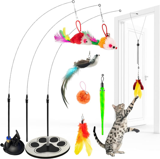 Interactive Cat Toys for Indoor Cats Suction Cup Cat Toys for Indoor Cats Bird Hunting Slefplay Simulation for Kitten Flying Bird Toy Feather Wand Attachments