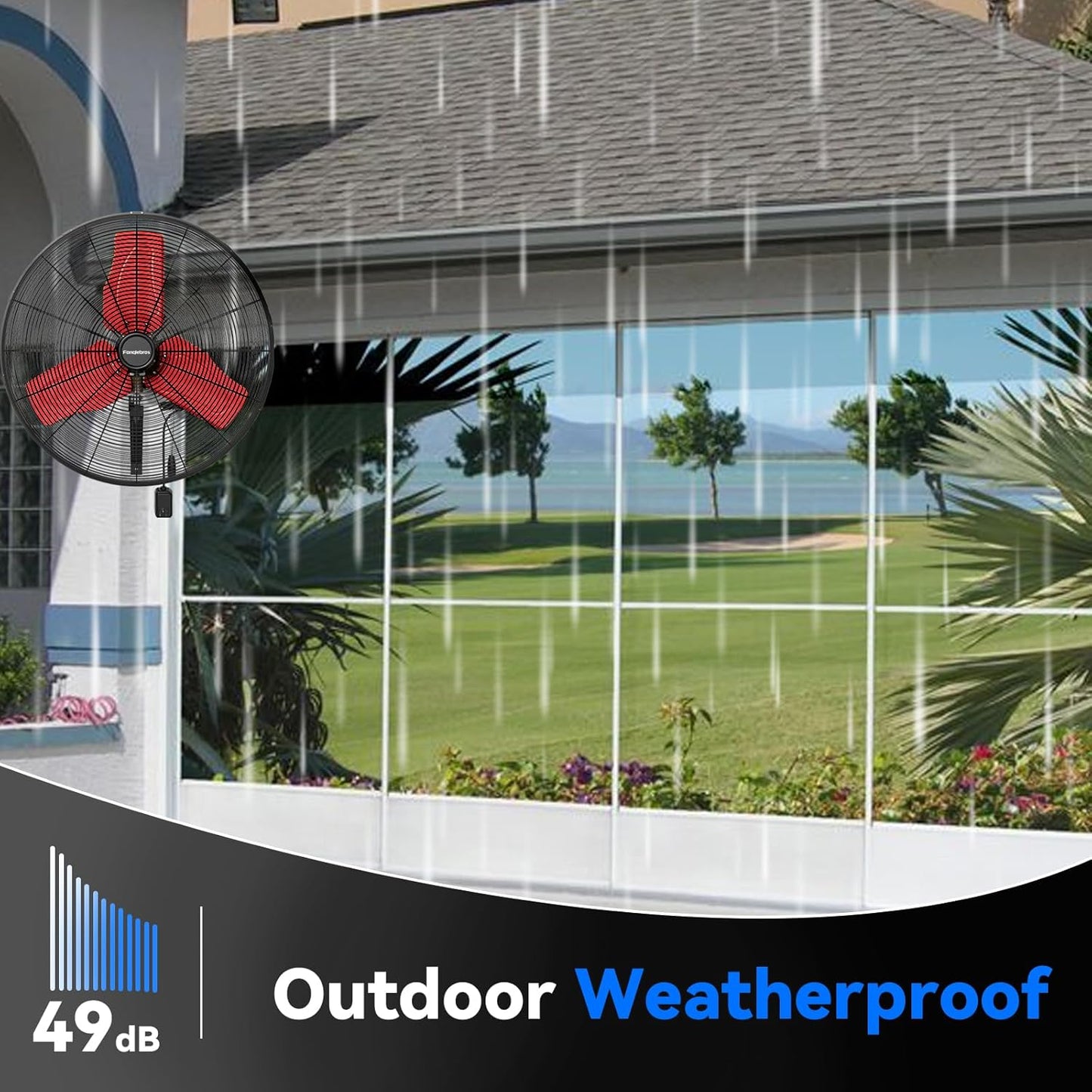 Pro 9500 CFM 24" Outdoor IP44 Waterproof Wall Mount Fan, 3-Speed Oscillating Metal Fans with Enclosure Motor, Heavy Duty Wall Fan for Patio, Warehouse, Garage, and Jobsite