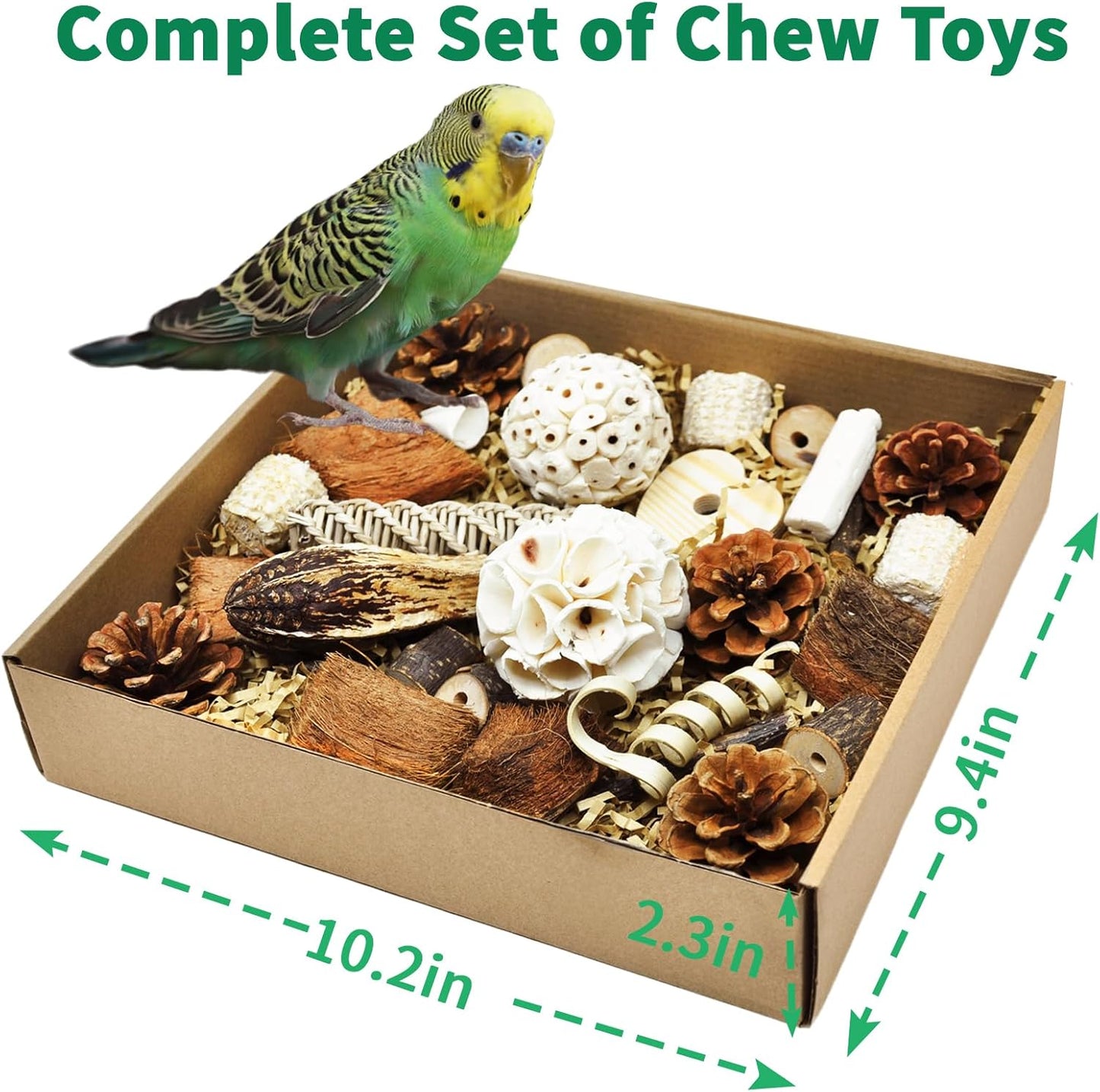 Natural Bird Foraging & Parrot Shredding Toys Box - Interactive Chewing and Foraging Toys for Parakeets, Cockatiels, Conures, Love Birds, and Small to Medium Birds