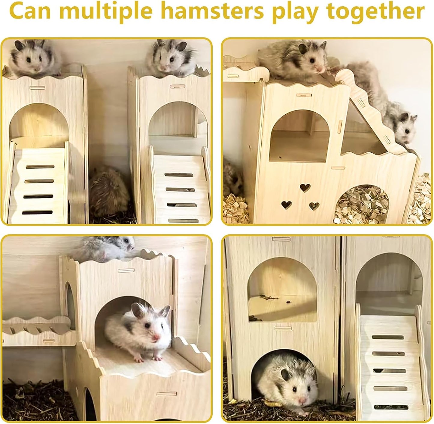 Large Wooden Hamster House Castle with Double Decker,Large Hamster, Wooden Hamster Houses,Dwarf Hamster Habitat Hideout with Climbing Ladder,Large Guinea Pig Castle Detachable Hideouts(c)