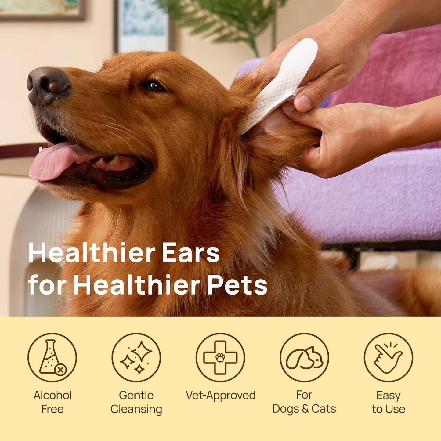HICC PET Dog Ear Finger Wipes, Ear Cleaner Wipes for Dogs & Cats, Dog Ear Infection Treatment to Relief Itching & Inflammation, Remove Wax, Dirt & Stop Smelly, Non-Irritating, 50ct(Unscented)